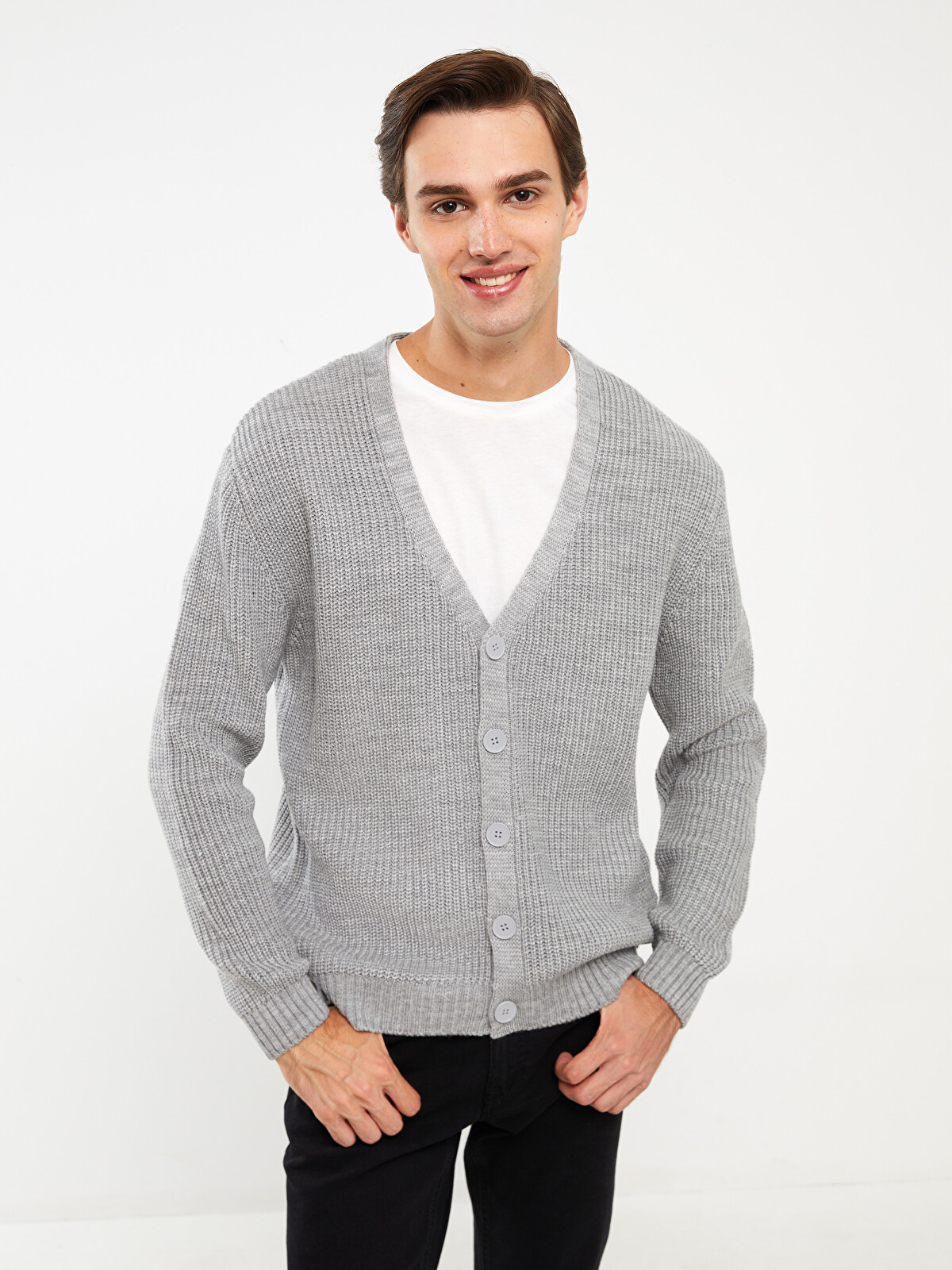 XSIDE Standard Fit V Neck Men's Knitwear Cardigan - W3GY08Z8-JMD
