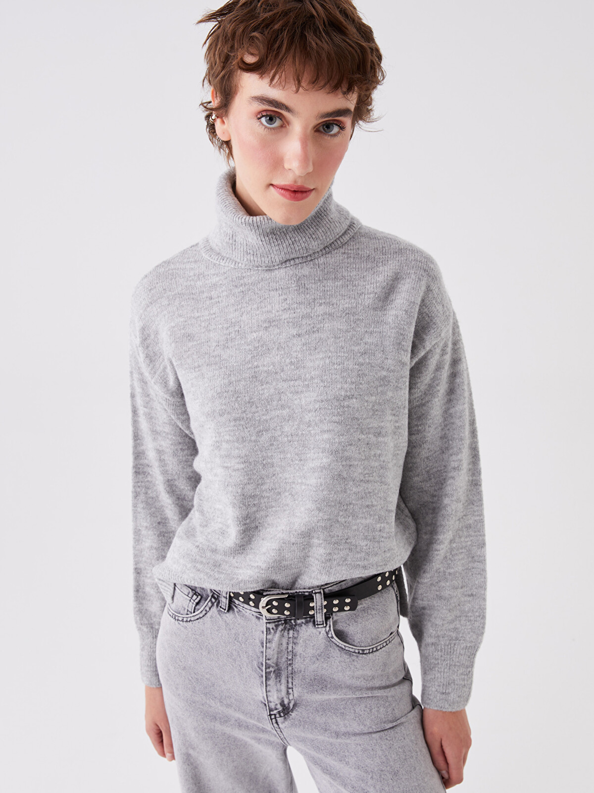 XSIDE Turtleneck Plain Long Sleeve Oversize Women's Knitwear