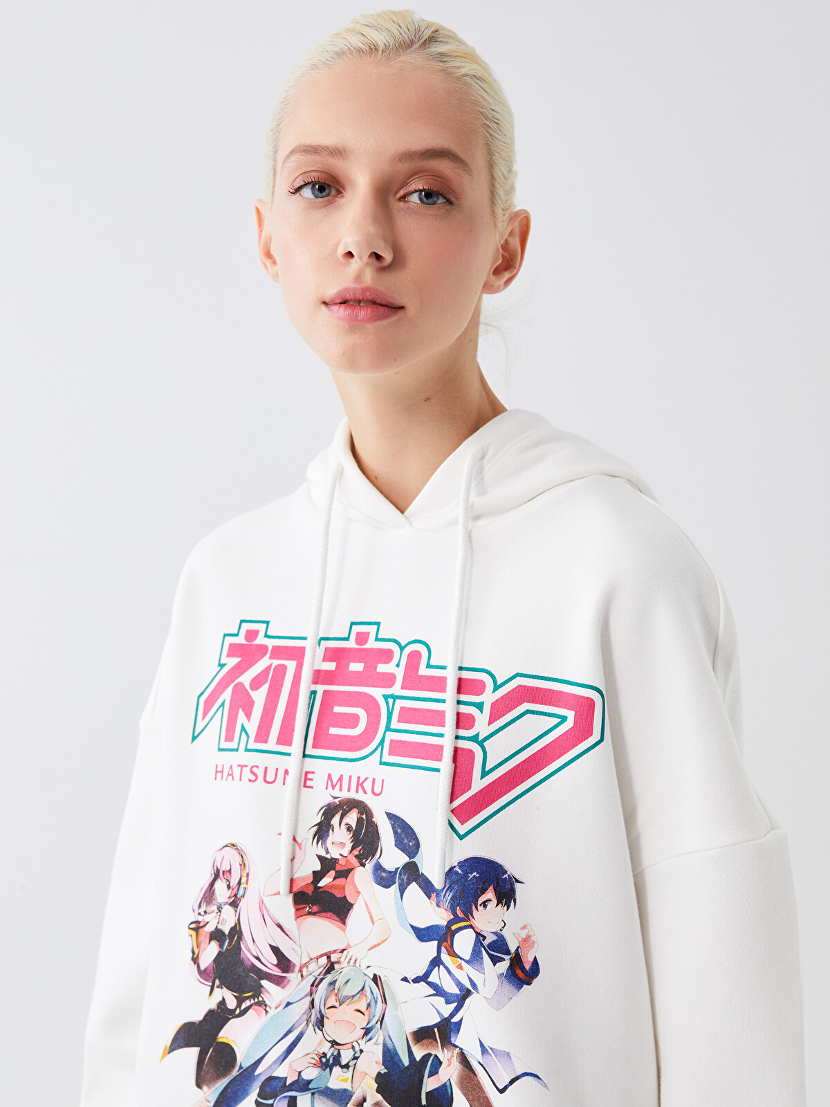 XSIDE Hatsune Miku Baskılı Oversize Kadın Kalın Hoodie - W3HC14Z8