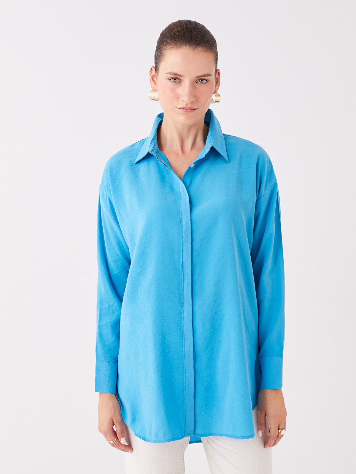 LCW ECO Plain Long Sleeve Oversize Women's Shirt - W3HE80Z8-S65
