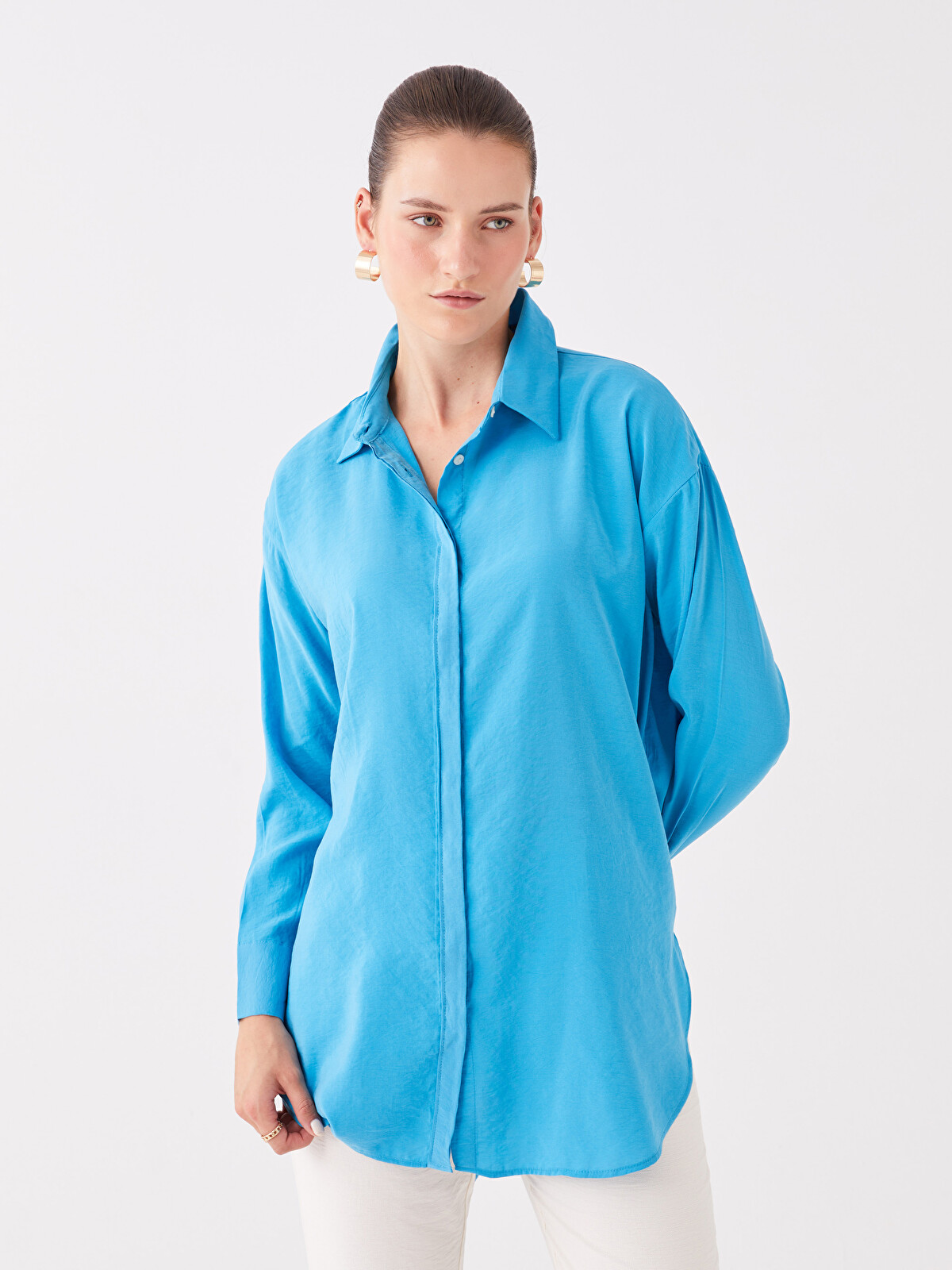 LCW ECO Plain Long Sleeve Oversize Women's Shirt - W3HE80Z8-S65