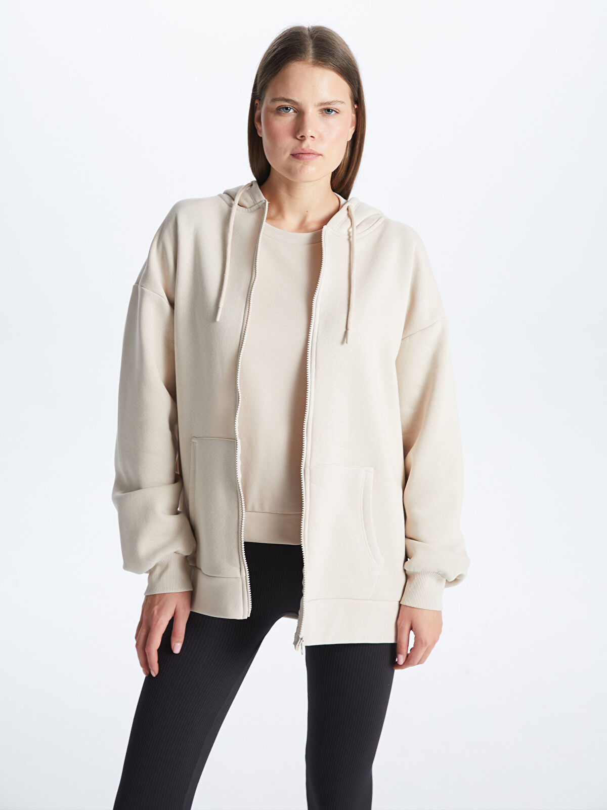 XSIDE ACTIVE Kapüşonlu Oversize Kadın Fermuarlı Sweatshirt