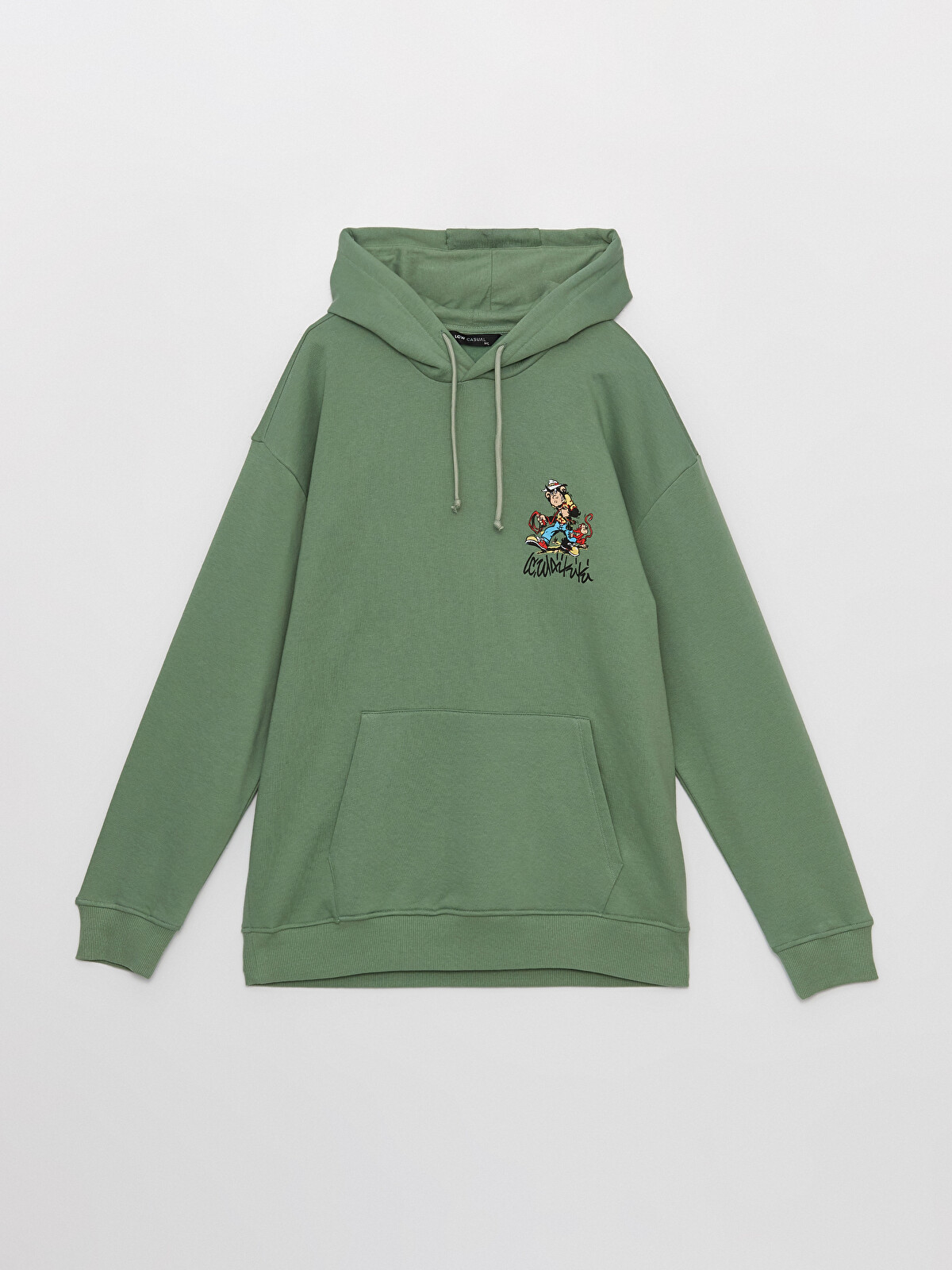 XSIDE Yeşil Uzun Kollu Nostaljik Maymun Baskılı Erkek Hoodie