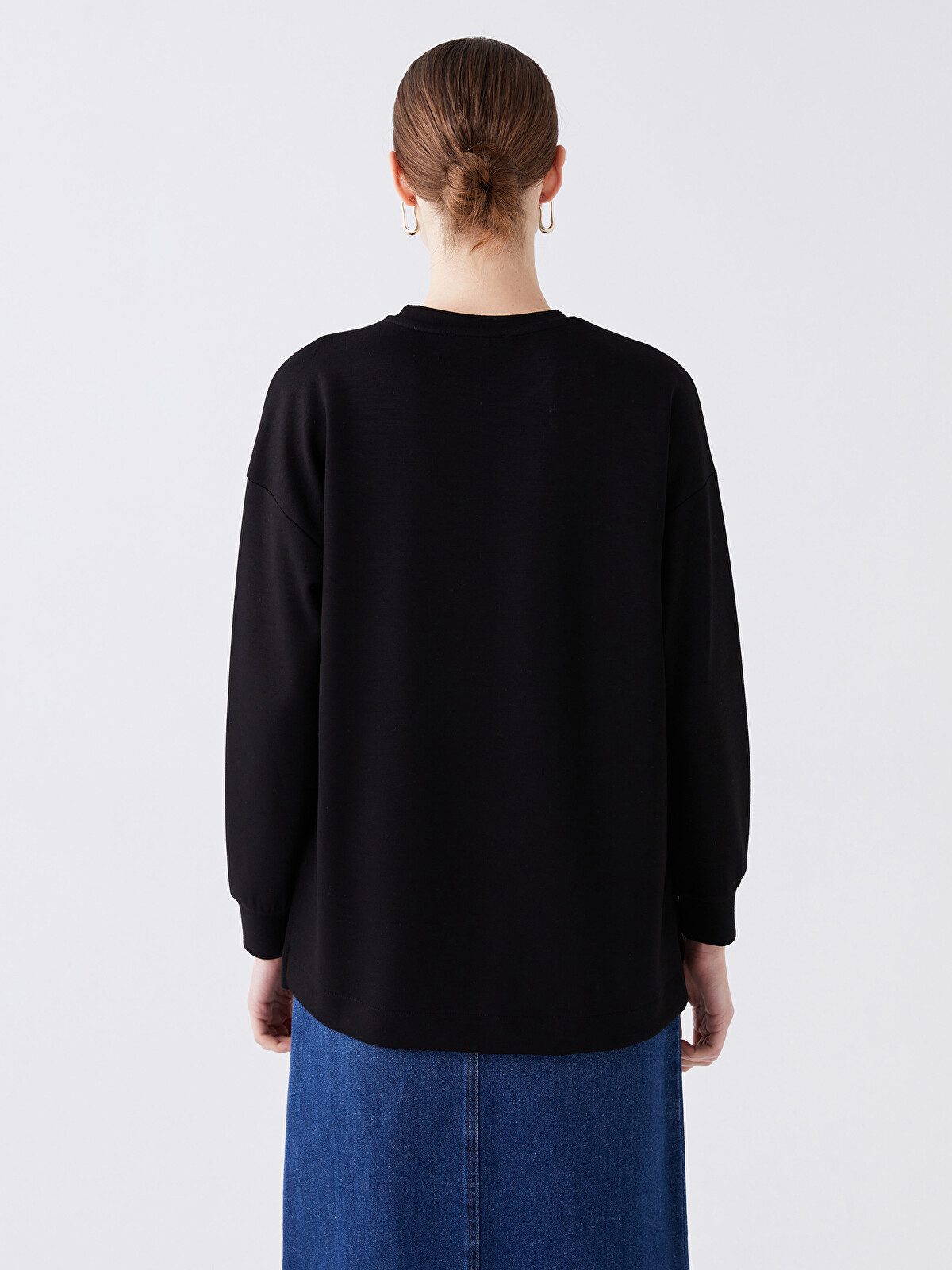 LCWAIKIKI Basic Crew Neck Plain Long Sleeve Oversize Women's Tunic