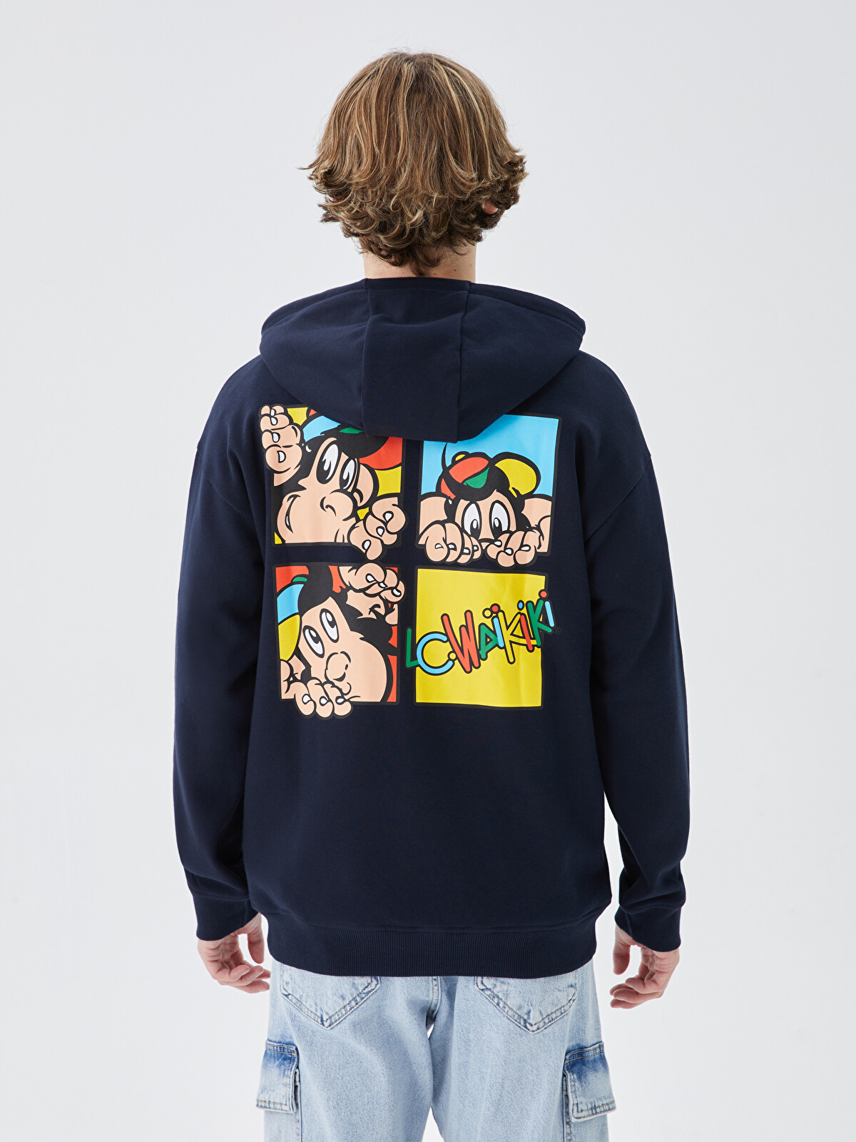 XSIDE Long Sleeve Nostalgic Monkey Printed Unisex Thick Hoodie