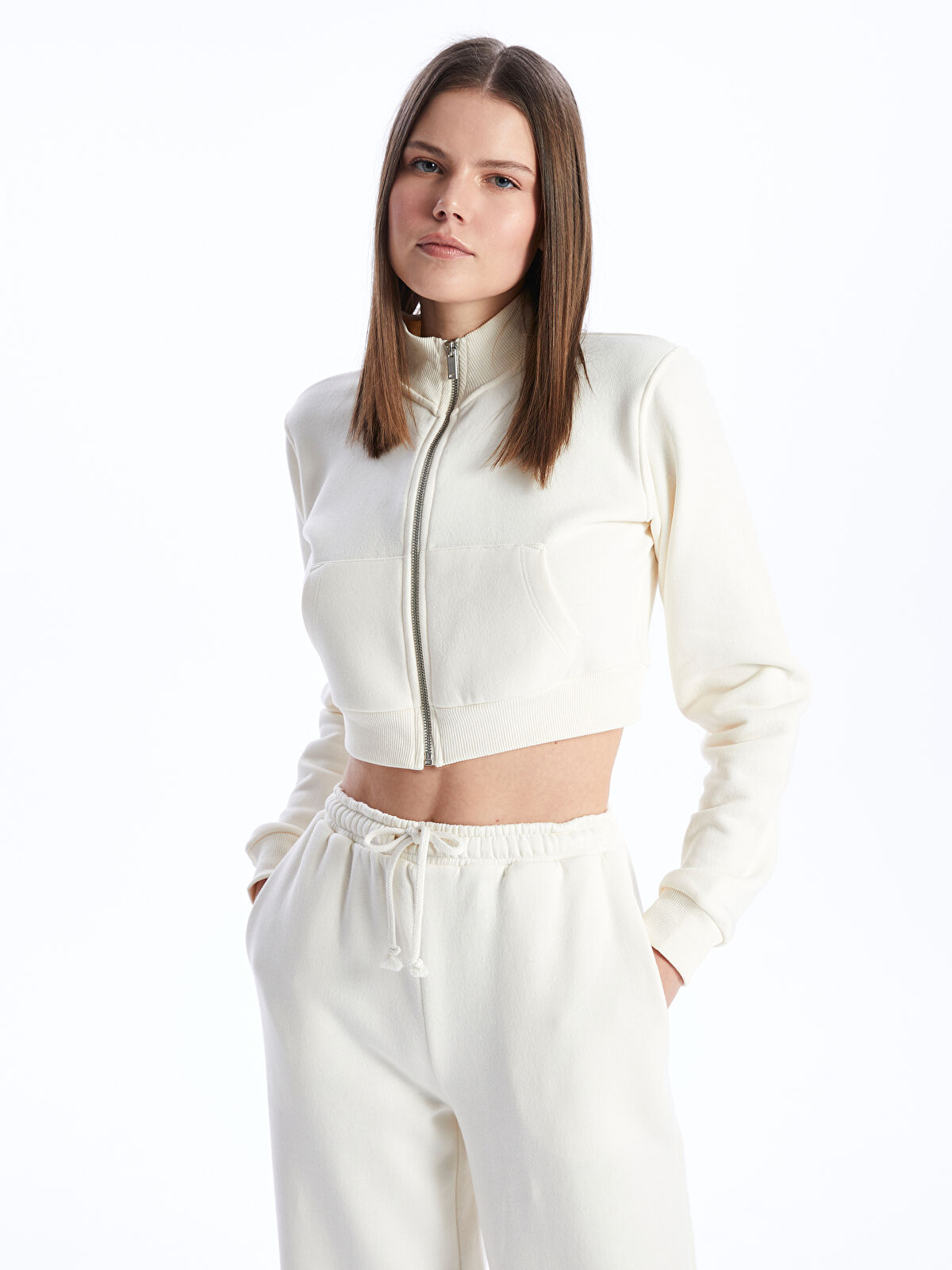 XSIDE ACTIVE Dik Yaka Düz Crop Kadın Fermuarlı Sweatshirt