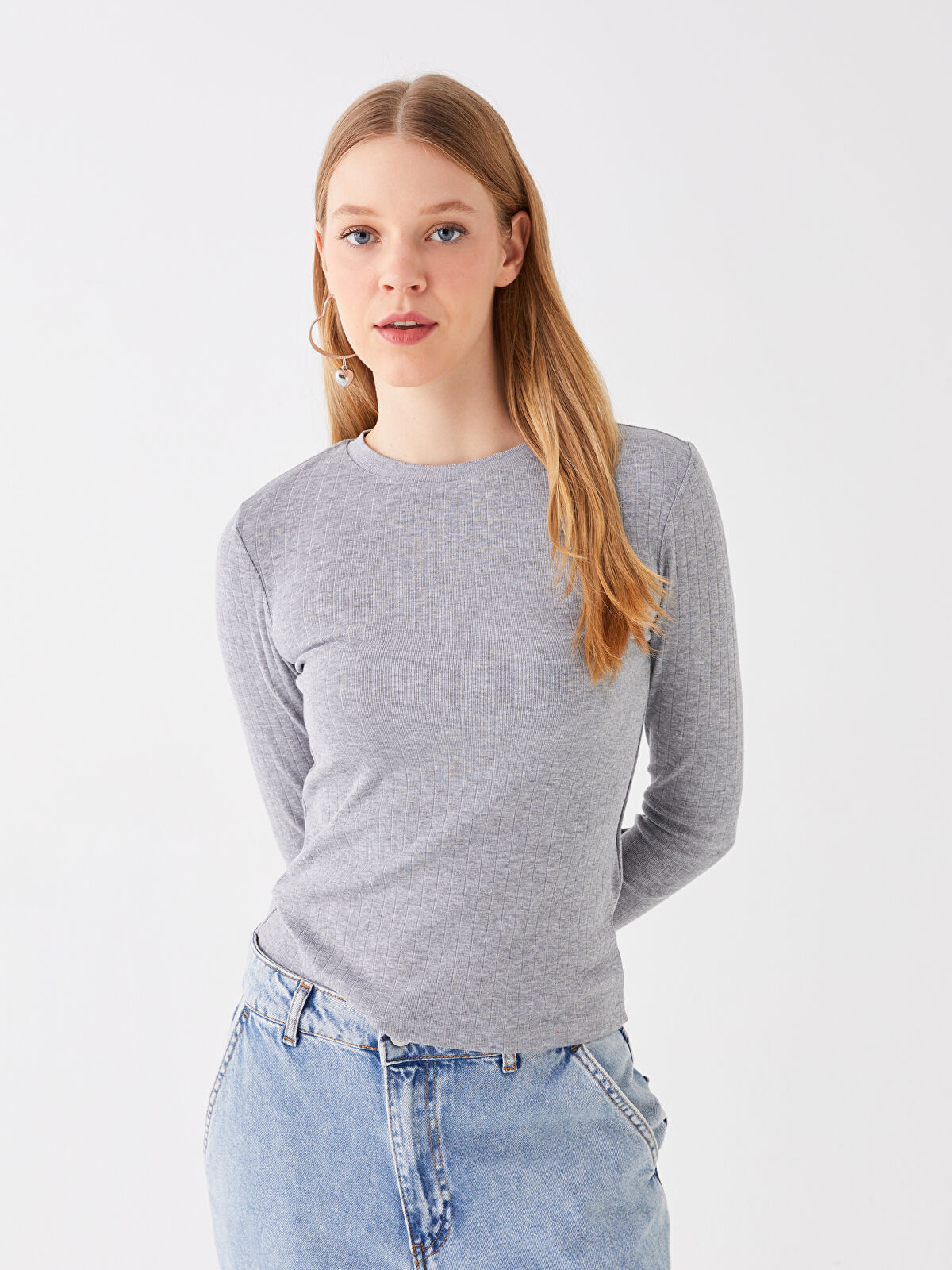 LCW Vision Bisiklet Yaka Düz Uzun Kollu Kadın Tişört - W3JB65Z8