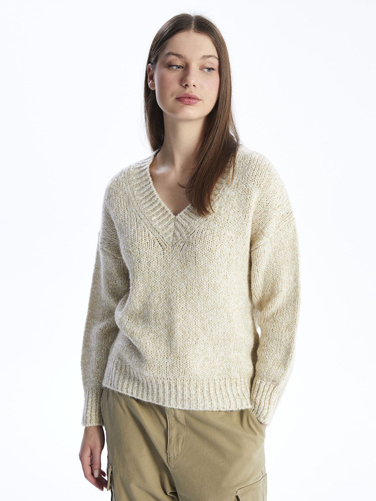XSIDE V Neck Plain Long Sleeve Women's Knitwear Sweater - W3JH65Z8