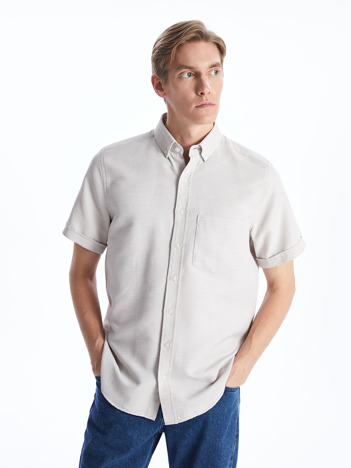 Regular Fit Men's Short Sleeve Dobby Shirt -S41086Z8-GWB