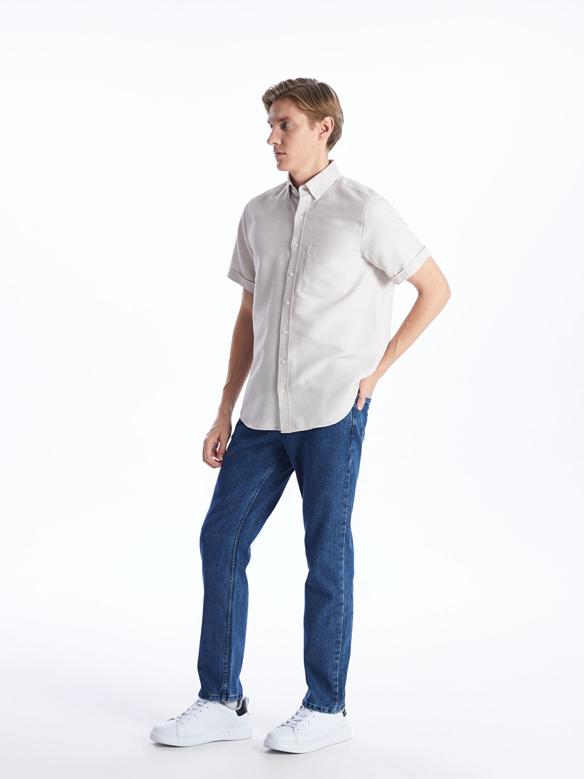Regular Fit Men's Short Sleeve Dobby Shirt -S41086Z8-GWB