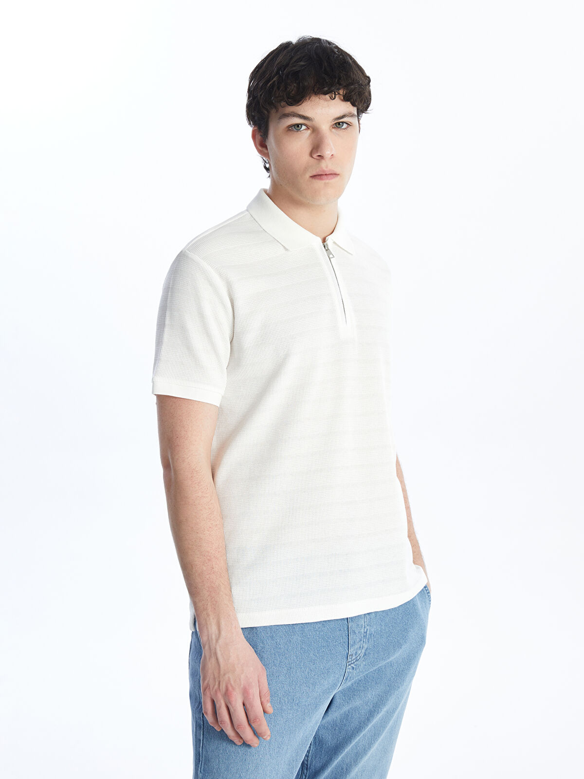 XSIDE Polo Neck Short Sleeve Pique Men's Textured T-Shirt