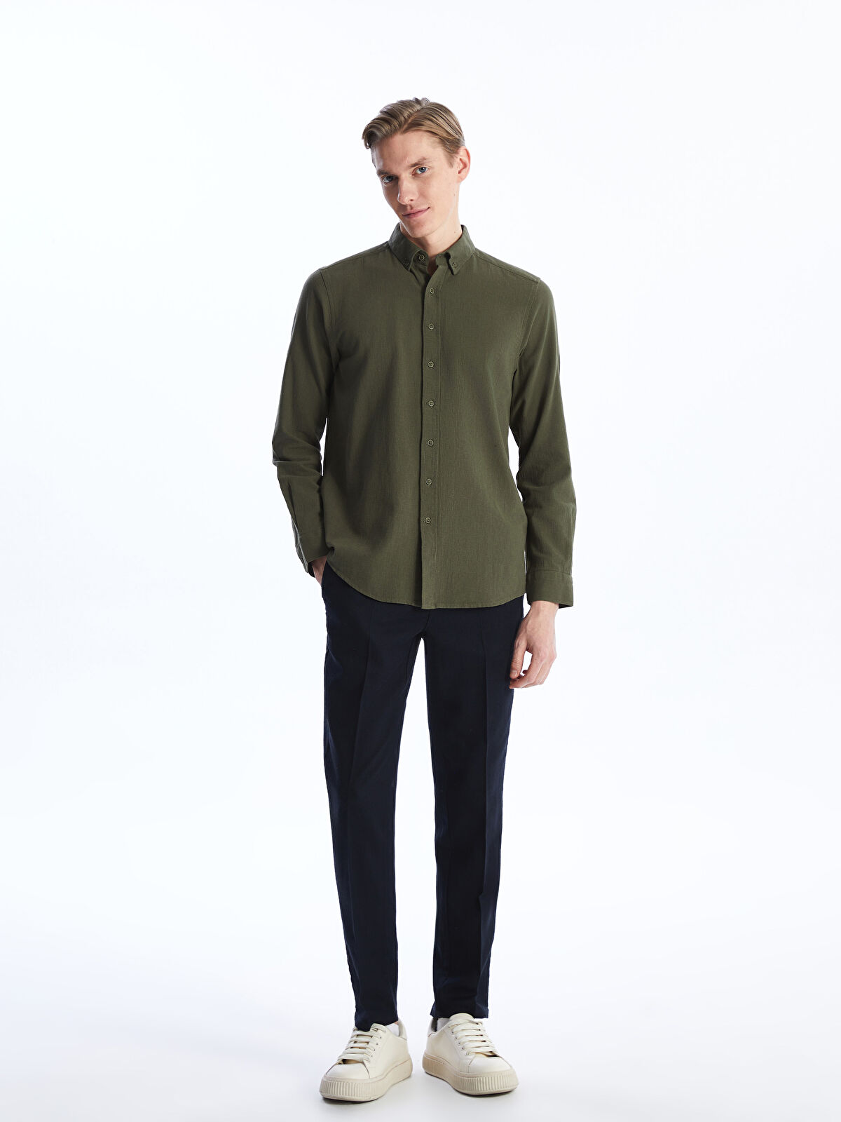 イームズ　Side Shell   青　オリジナル SOUTHBLUE Slim Fit Long Sleeve Men's Shirt -S41621Z8-SXQ