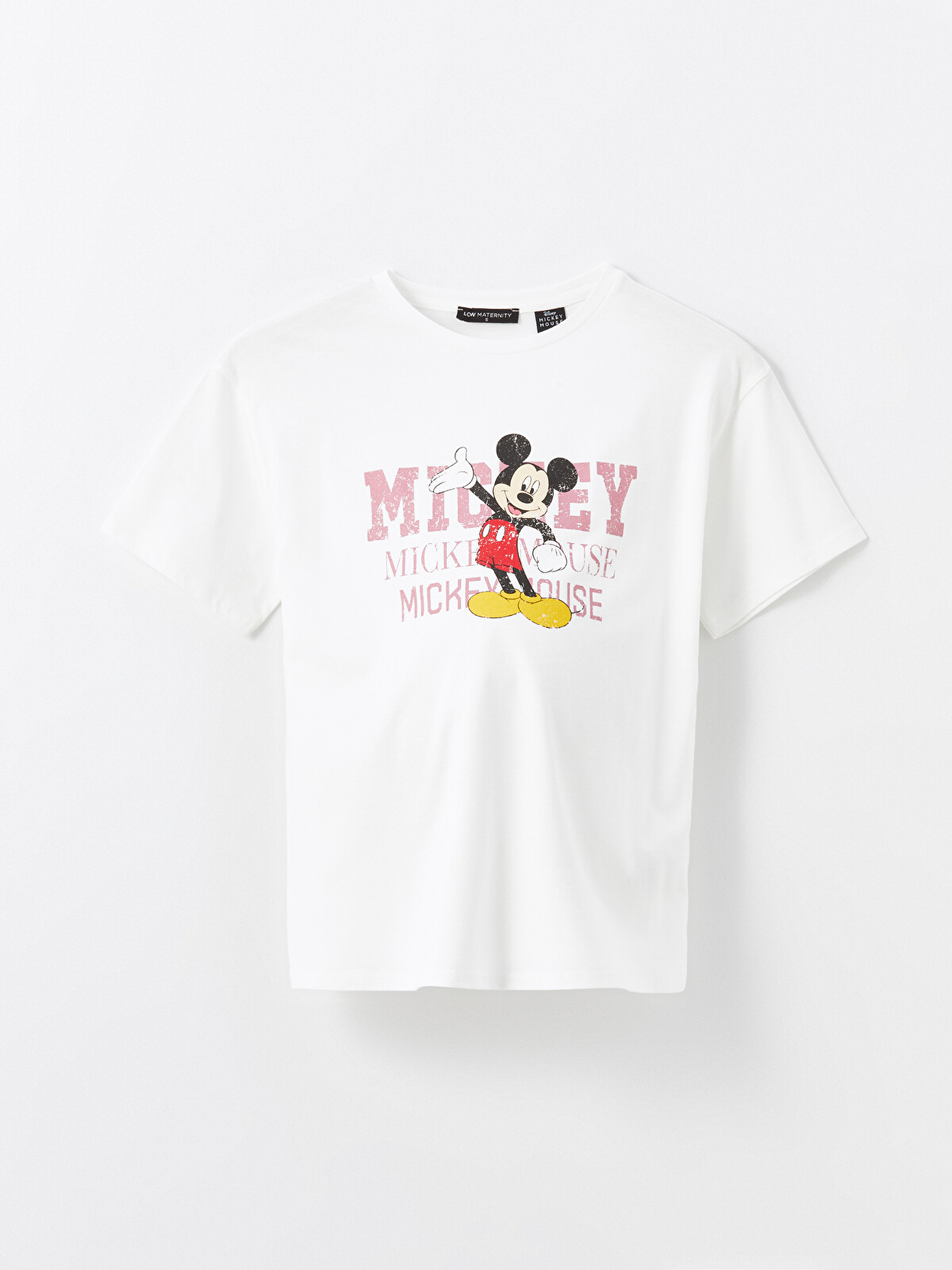 LCWAIKIKI Maternity Beyaz Bisiklet Yaka Mickey Mouse Baskılı Kısa