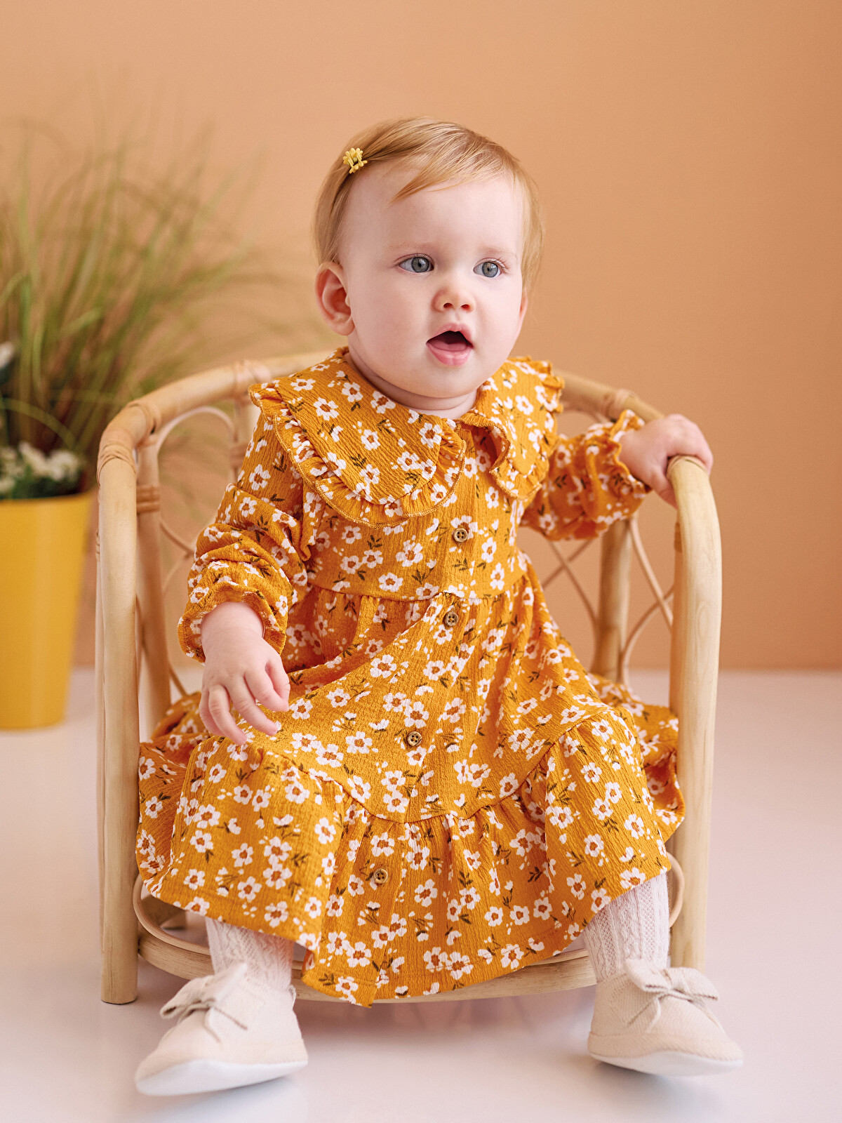 LCW baby Collared Neck Floral Baby Girls' Dress - S43379Z1-LUG