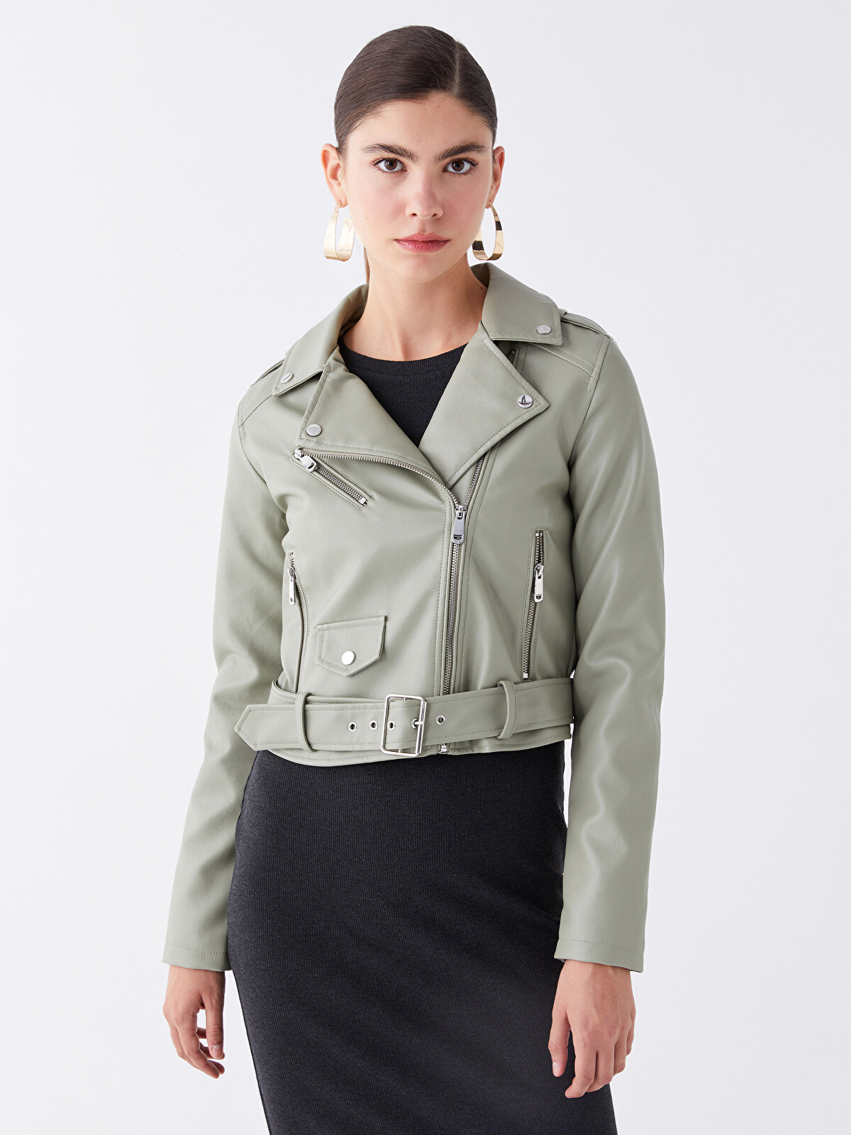 LCW Vision Woman Green Faux Leather Jacket - S44830Z8-SX9 | LC Waikiki