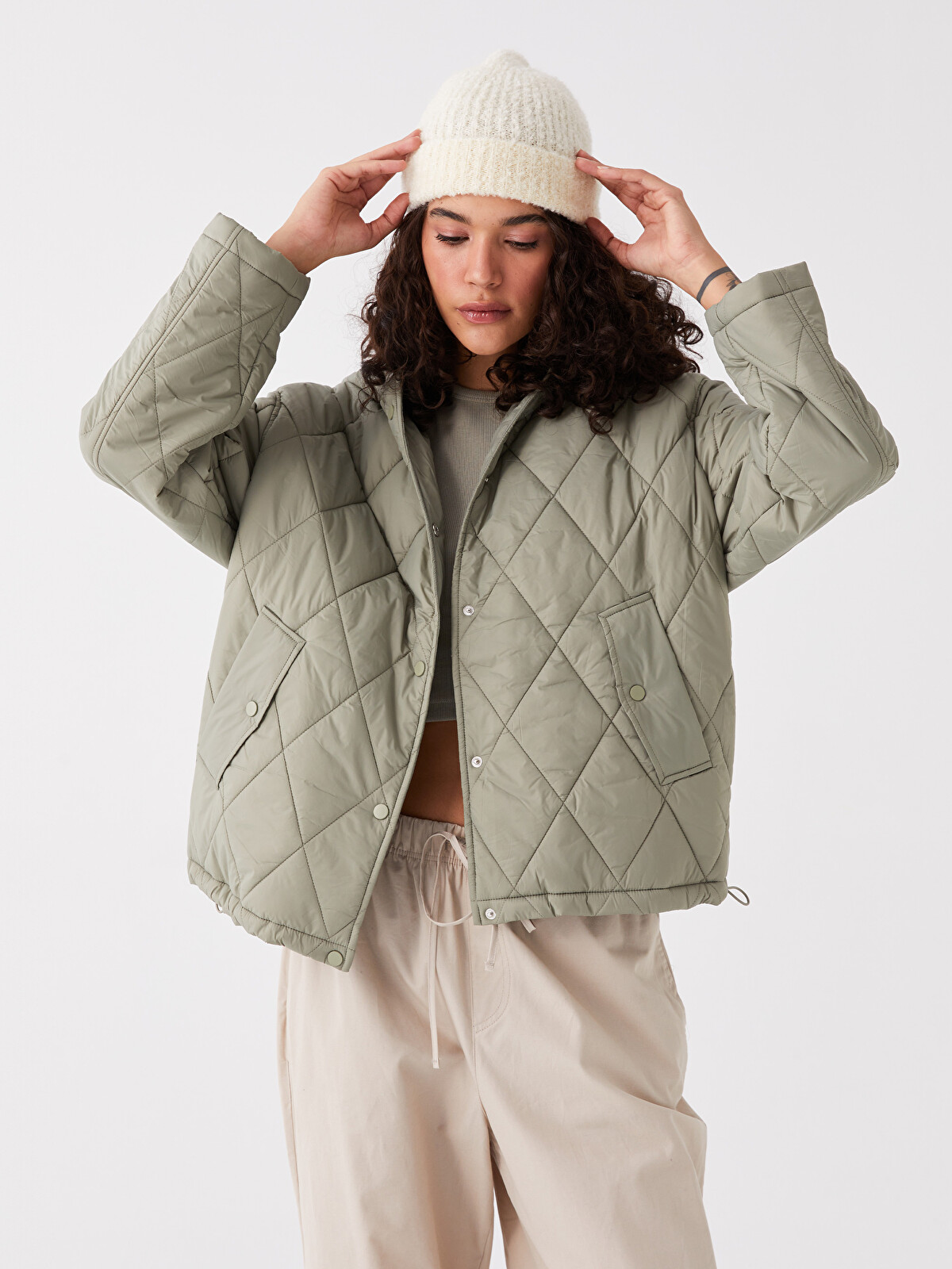 XSIDE Kapüşonlu Kapitone Oversize Kadın Ceket - S44998Z8-KEL | LC
