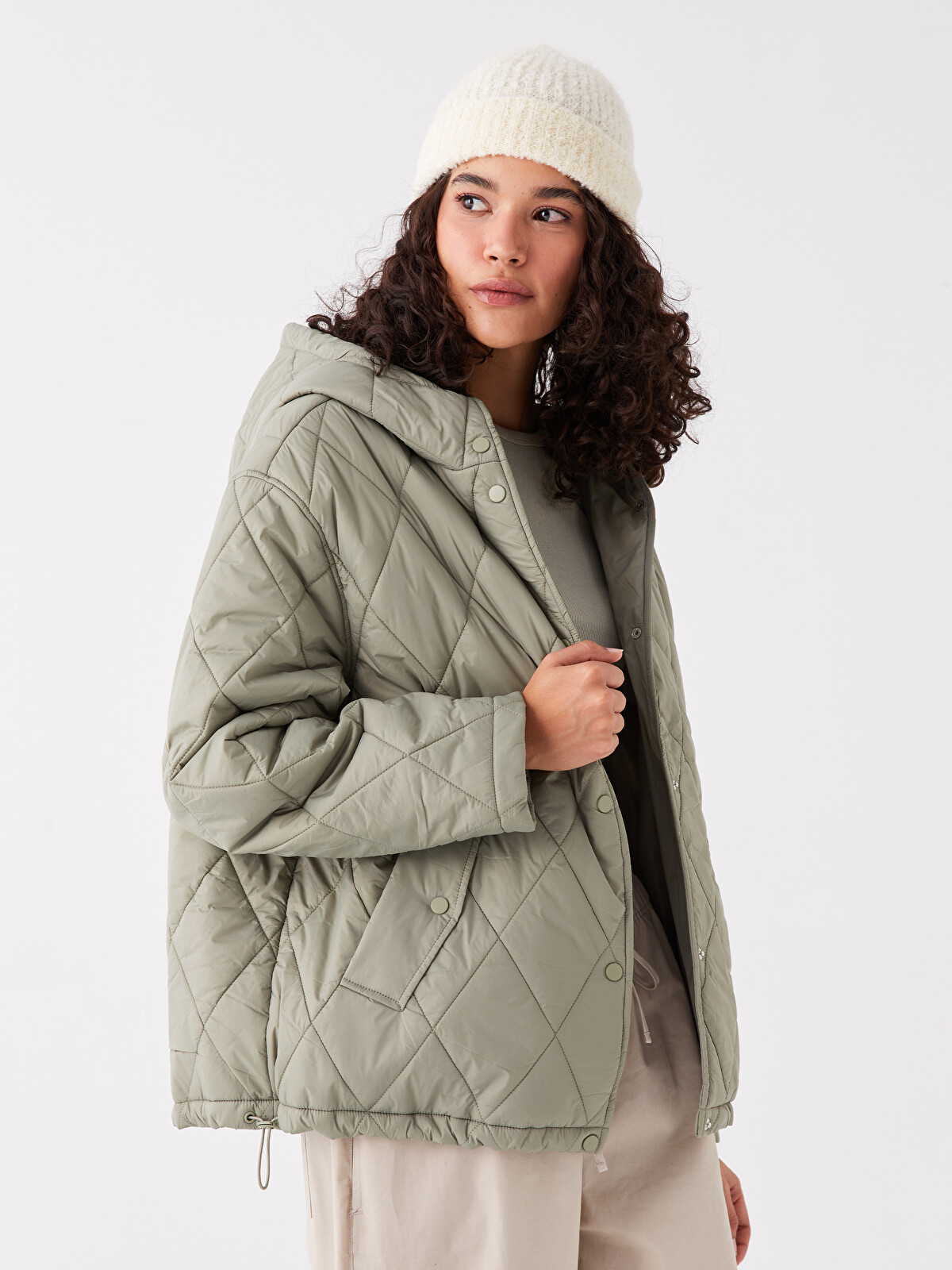 XSIDE Kapüşonlu Kapitone Oversize Kadın Ceket - S44998Z8-KEL | LC