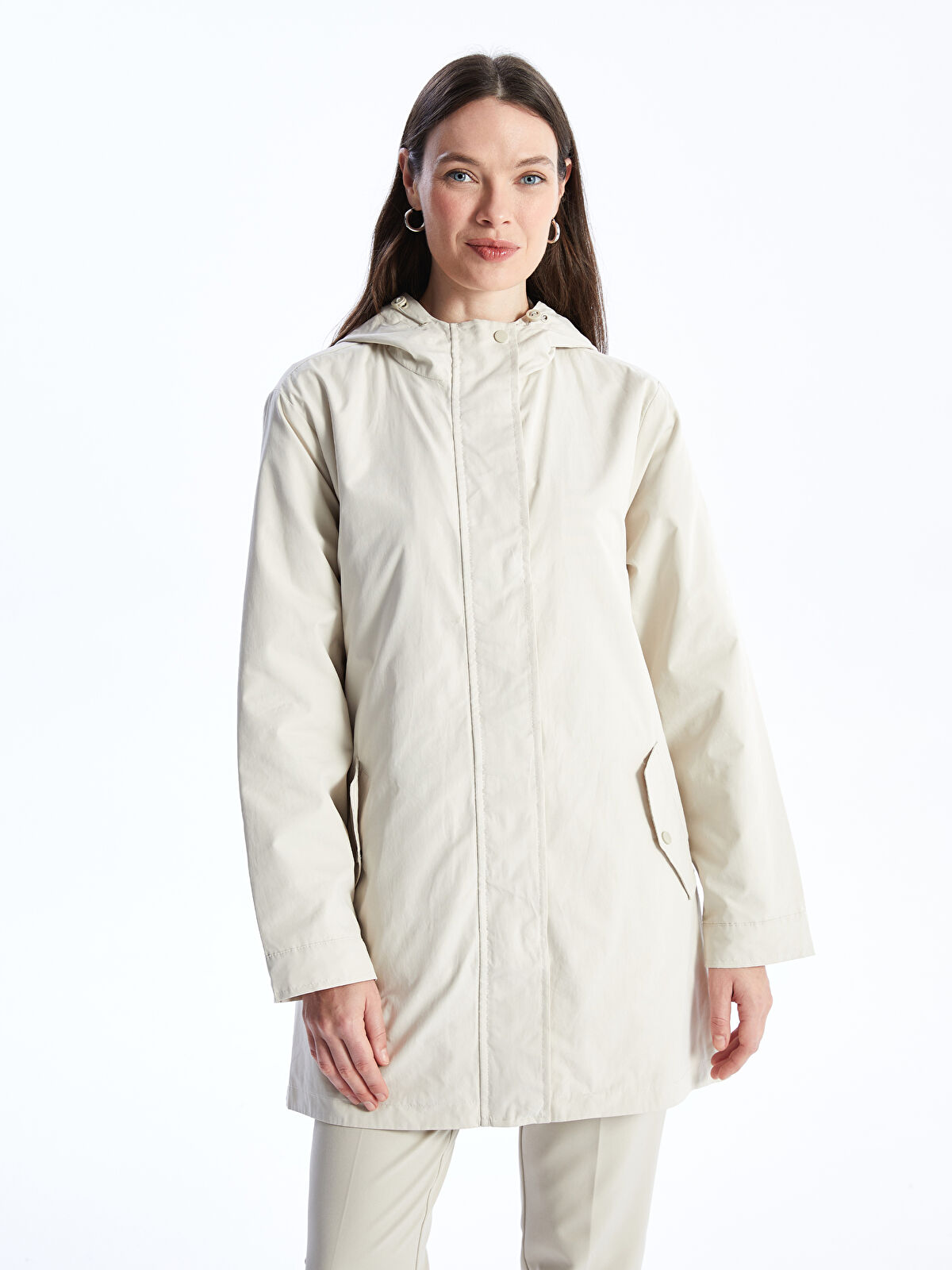 LCW Grace Women's Hooded Plain Coat -S46246Z8-VEB - LC Waikiki
