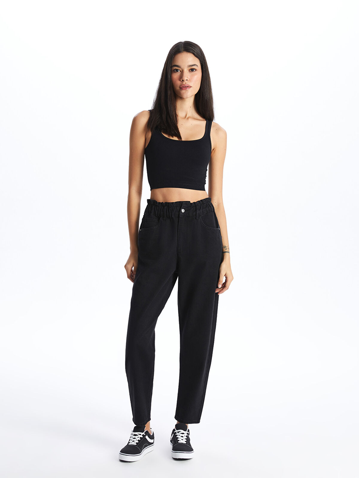 Elastic Waist Slouchy Fit Women's Jean Trousers -S46363Z8 Elastic Waist Slouchy Fit Women's Jean Trousers -S46363Z8
