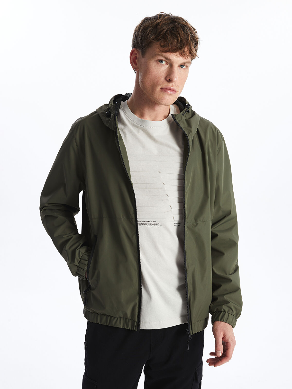 XSIDE Haki Standart Kalıp Kapüşonlu Erkek Yağmurluk - S46989Z8-HCZ