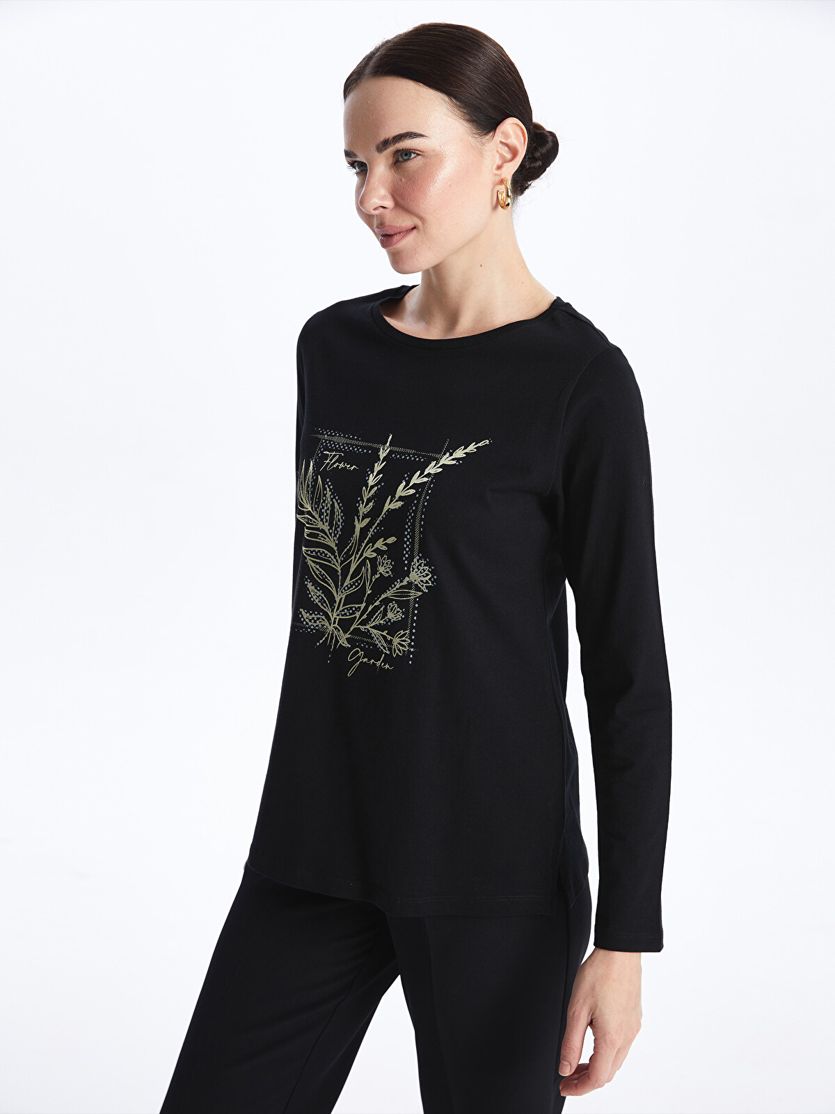 LCW Grace Crew Neck Printed Long Sleeve Women's T-shirt - S47232Z8