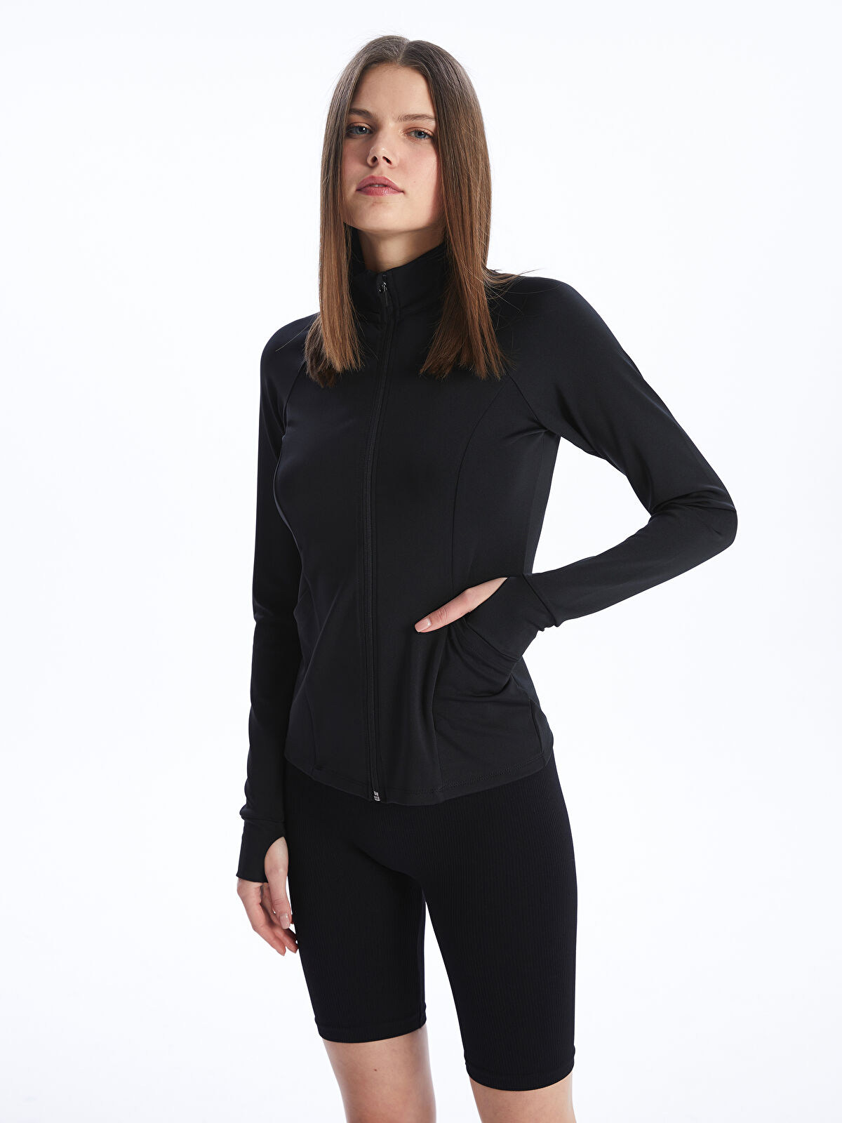 XSIDE Siyah Kadın Dik Yaka Düz Fermuarlı Sweatshirt - S47865Z8-CVL