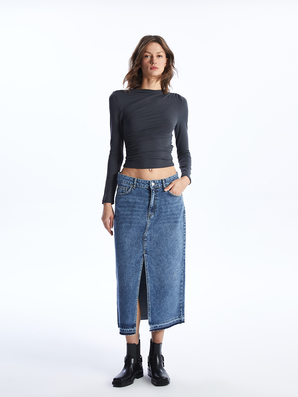 XSIDE Mavi Dar Fit Kadın Jean Etek - S48288Z8-Q6L | LCW XSIDE Mavi Dar Fit Kadın Jean Etek - S48288Z8-Q6L | LCW