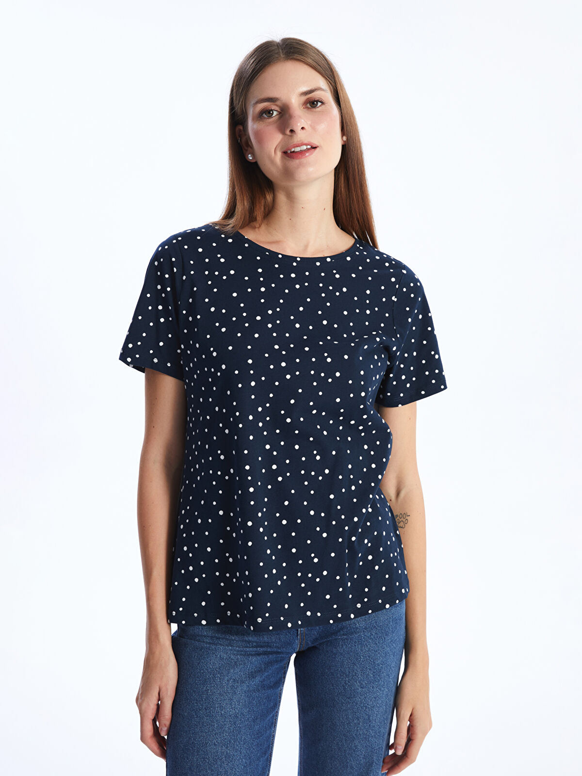LCW EVERYDAY Crew Neck Polka Dot Short Sleeve Women's T-Shirt
