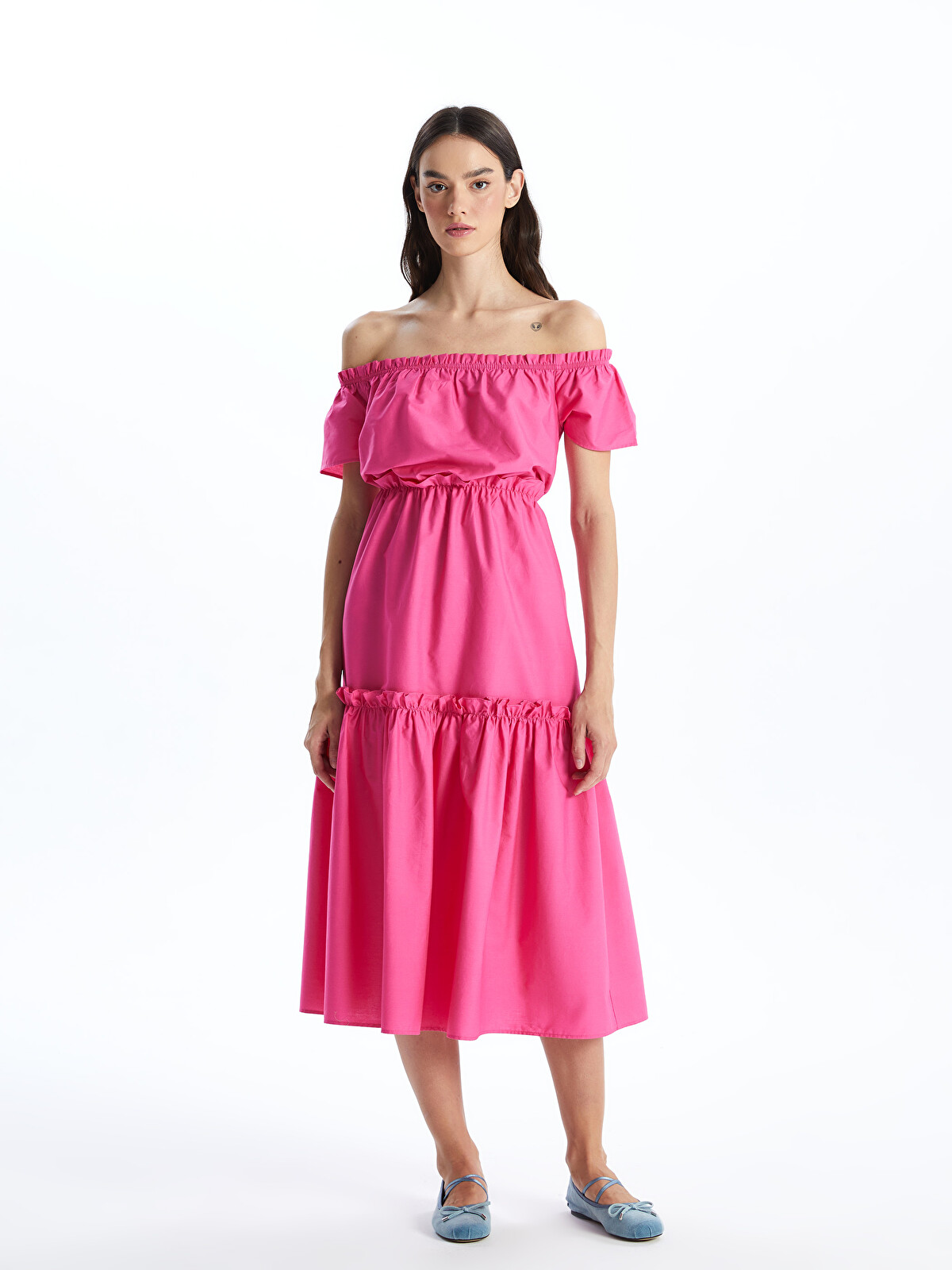 XSIDE Slash Neck Plain Short Sleeve Women's Dress - S48929Z8-EGT