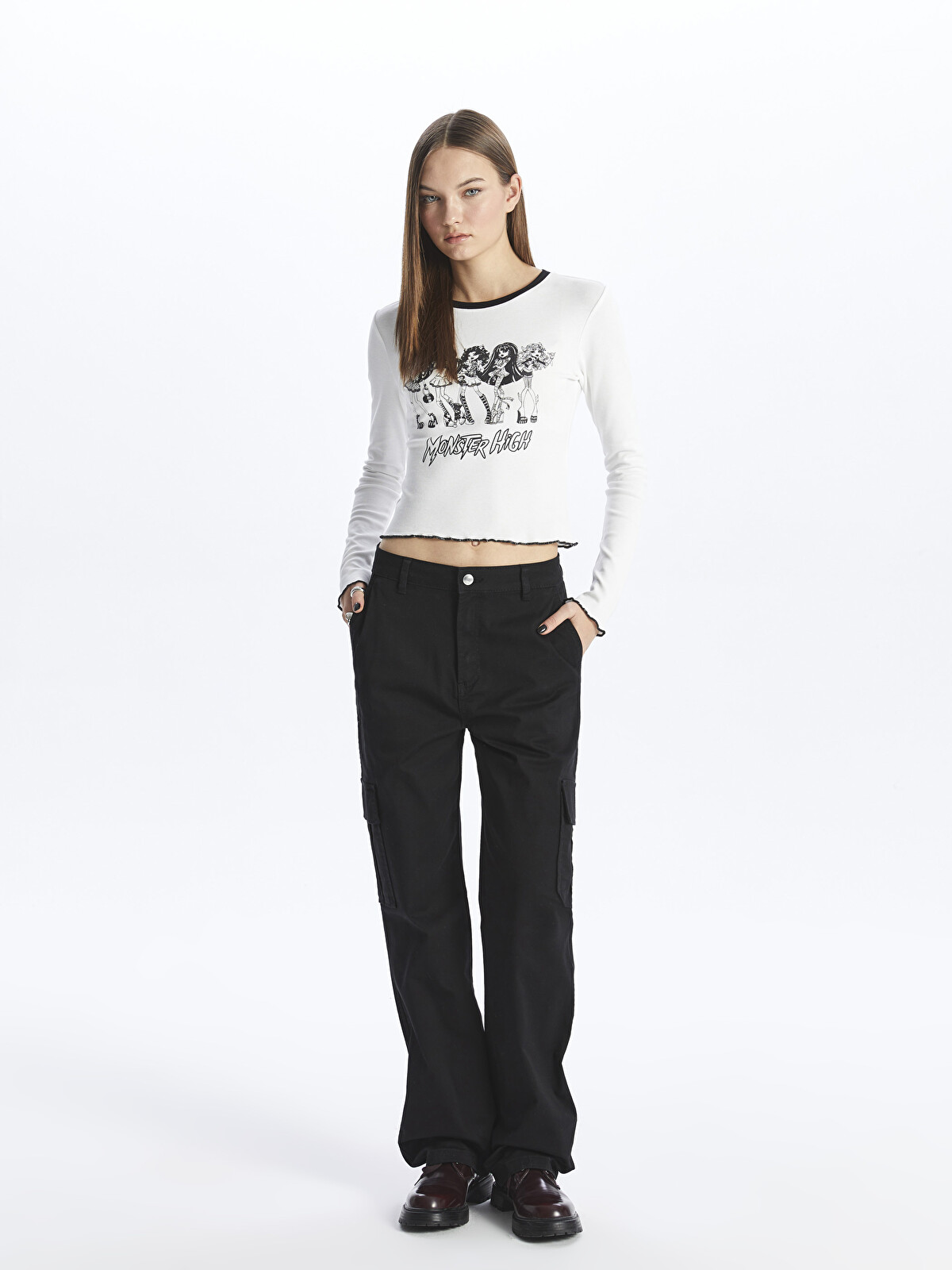 XSIDE Siyah Standart Fit Gabardin Kadın Kargo Pantolon - S48939Z8