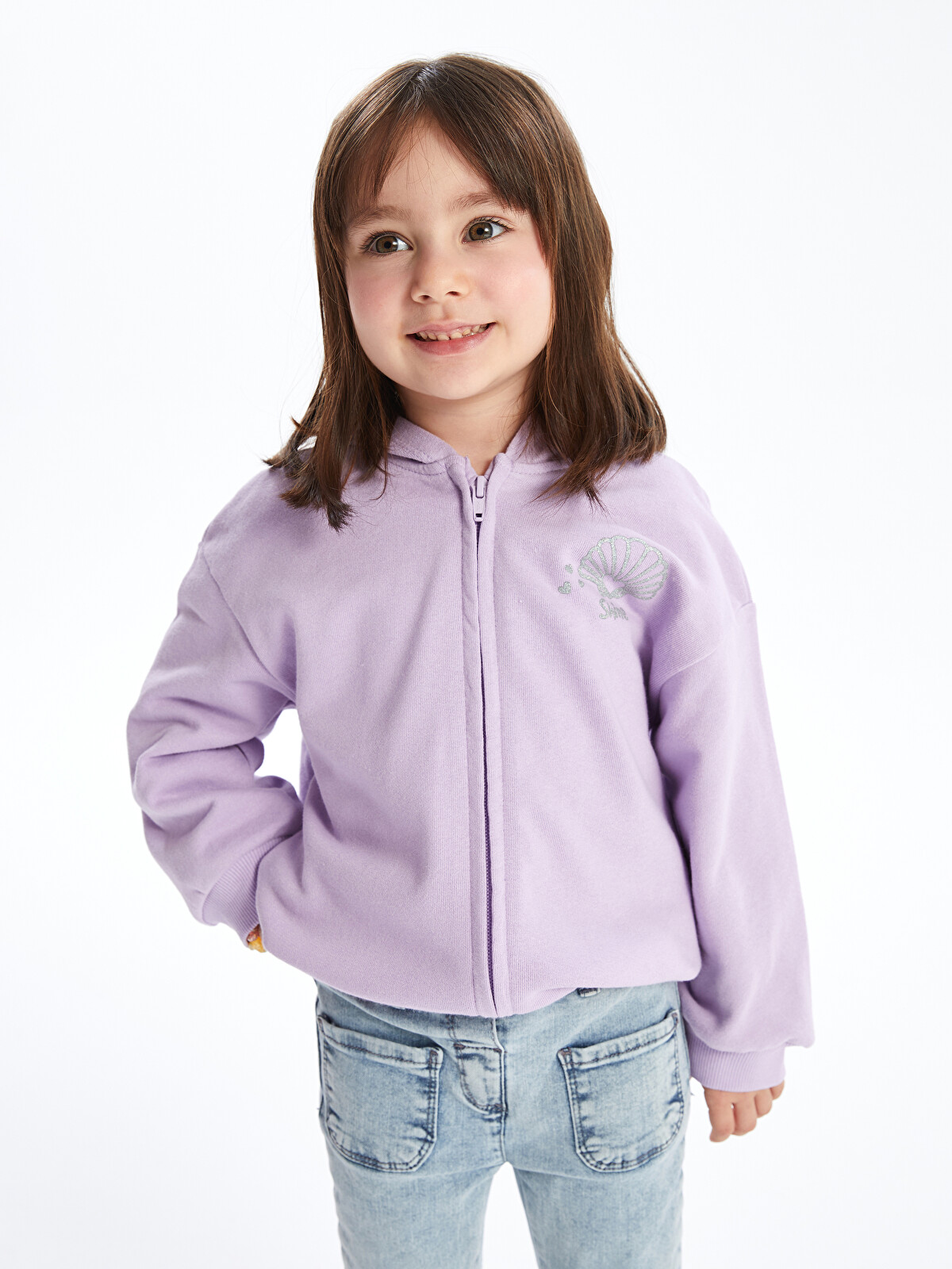 LCW Kids Kapüşonlu Uzun Kollu Kız Bebek Fermuarlı Sweatshirt