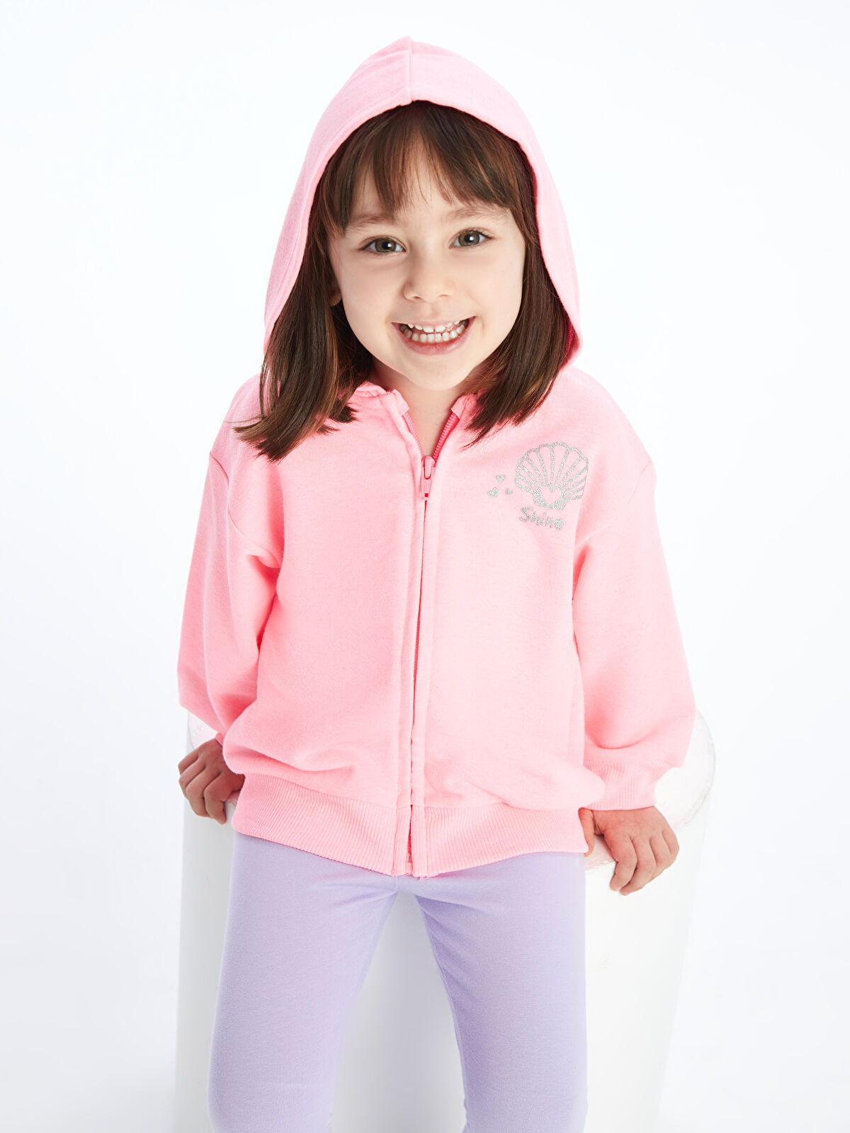 LCW Kids Pembe Kapüşonlu Uzun Kollu Kız Bebek Fermuarlı Sweatshirt