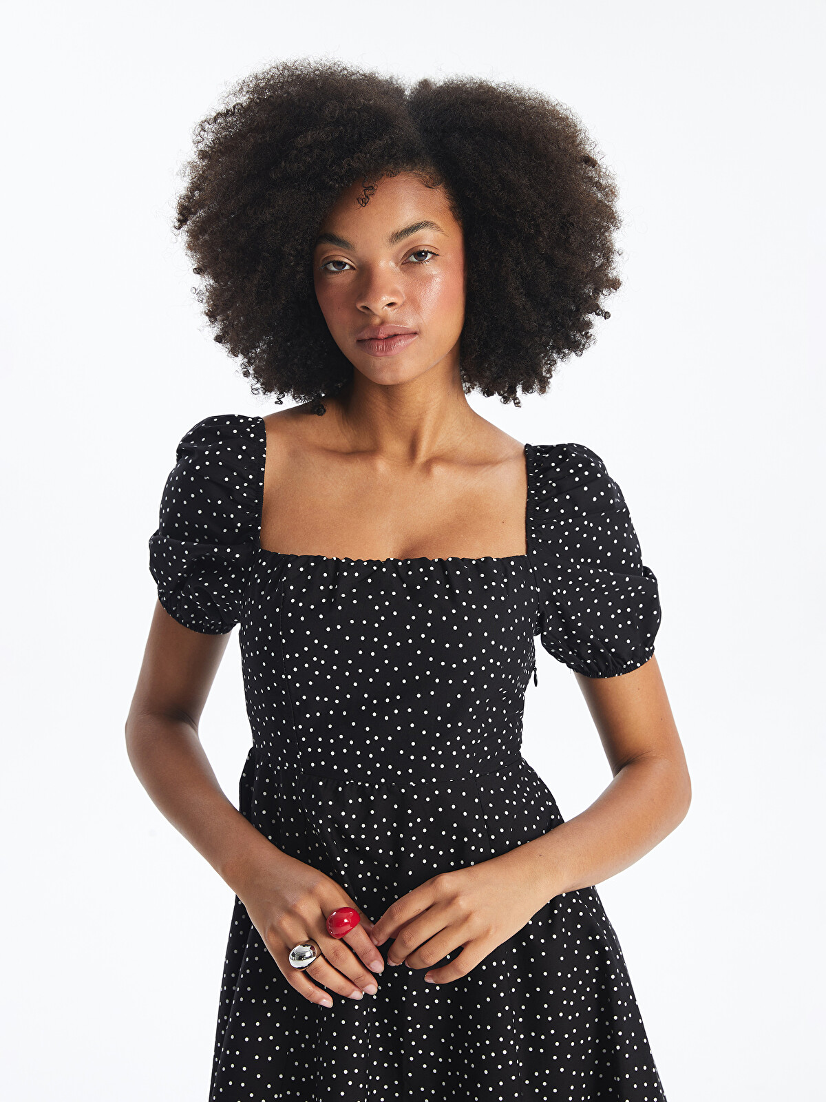XSIDE Square Collar Polka Dot Short Sleeve Women's Dress