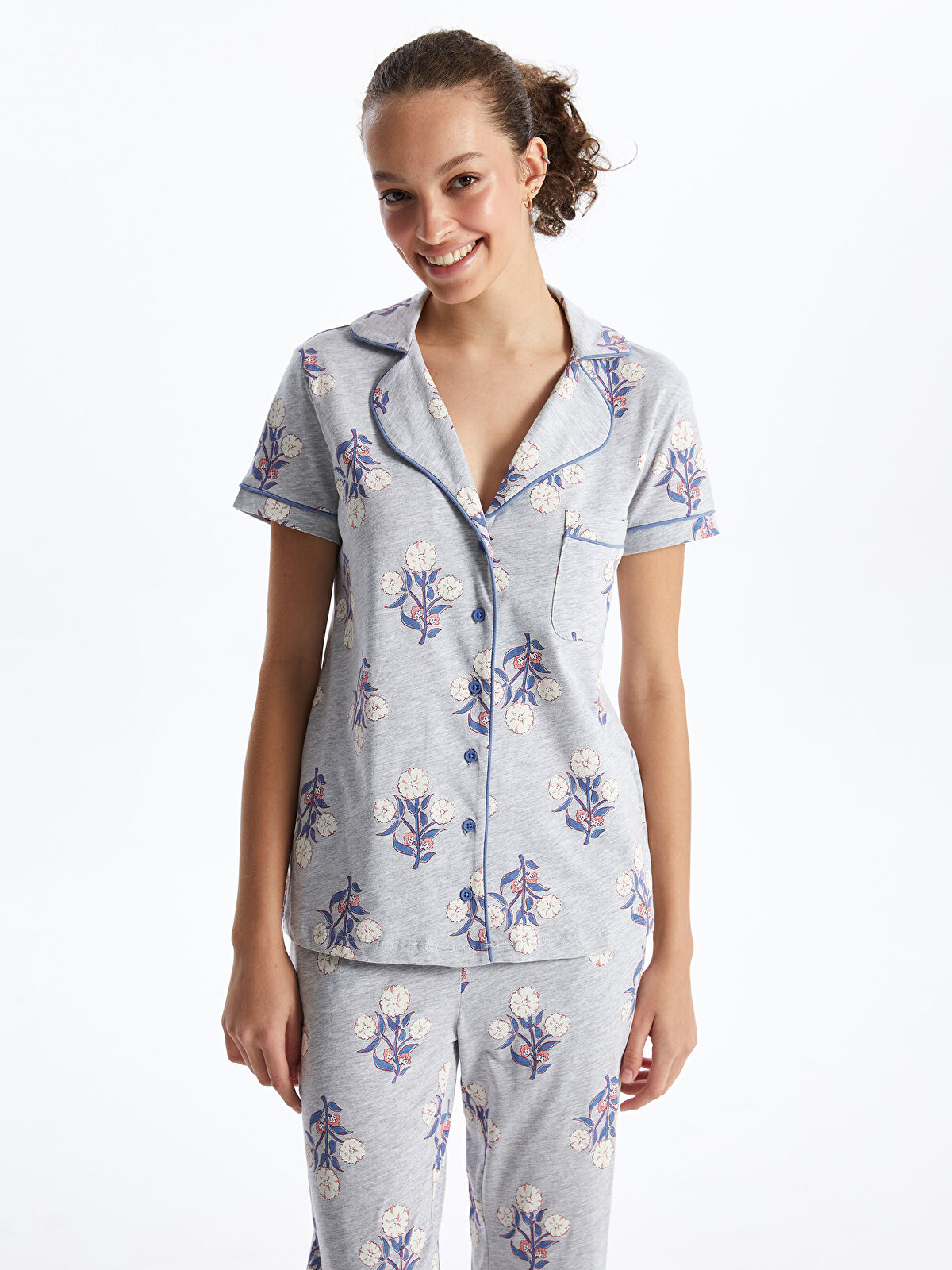 【MOODMOON】Lovely Flower Long Sleeve Pajama One Piece Floral Notes Soft Long-Sleeve Pajama Set – Mood Pajamas