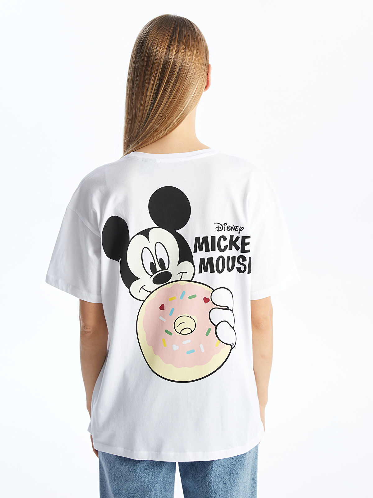 LCW Modest Crew Neck Mickey Mouse Printed Short Sleeve Oversize
