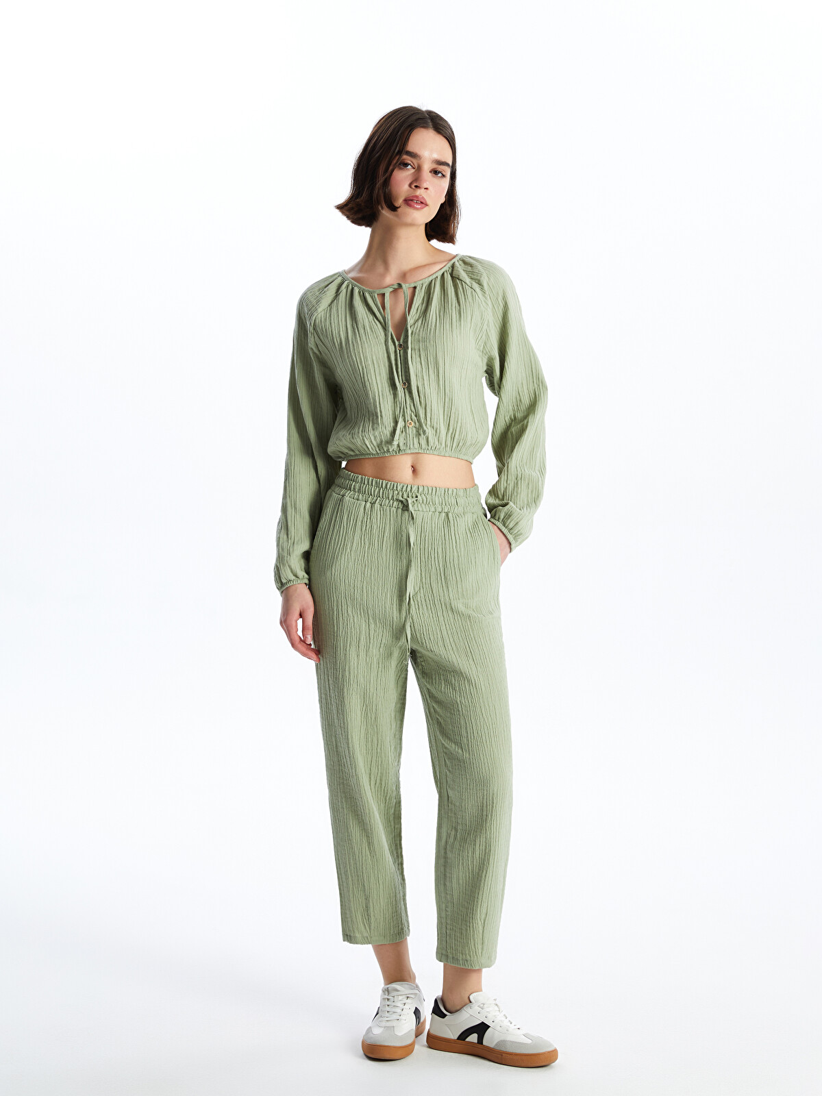 XSIDE Pantaloni pentru Femei din Muselină cu Talie Elastică și