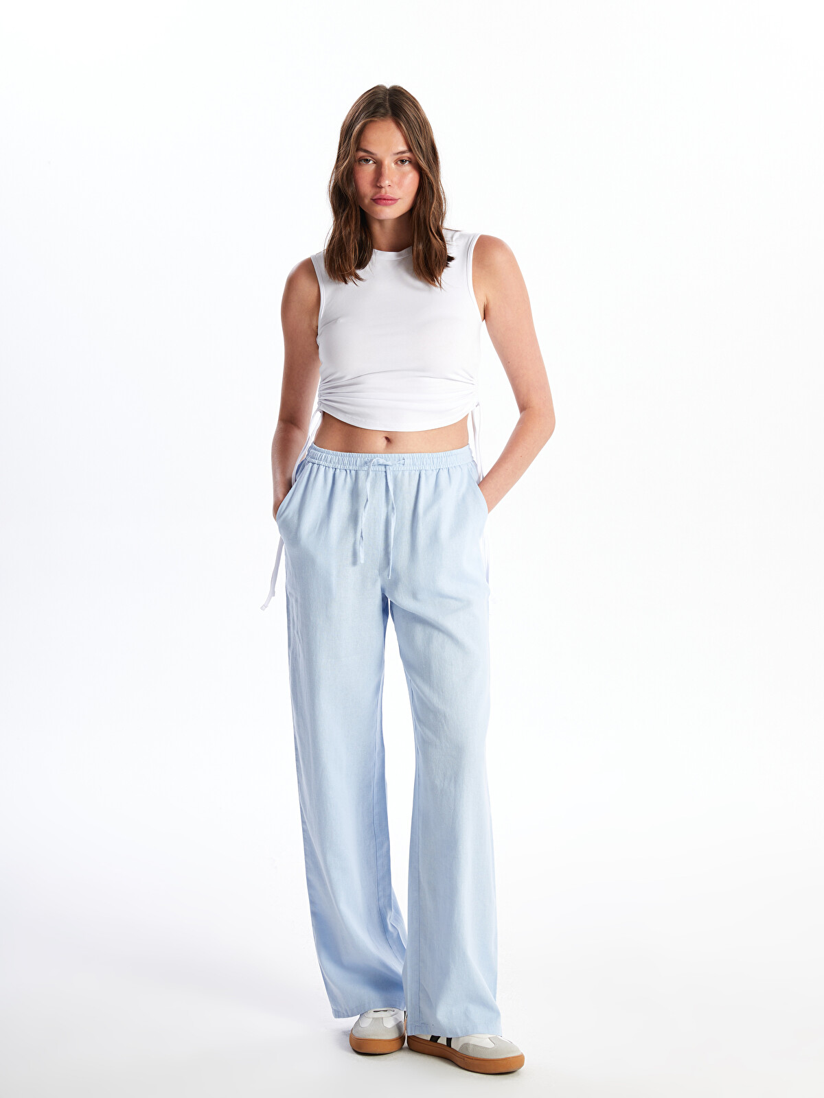 XSIDE Elasticated Waist Plain Linen Blend Women's Trousers