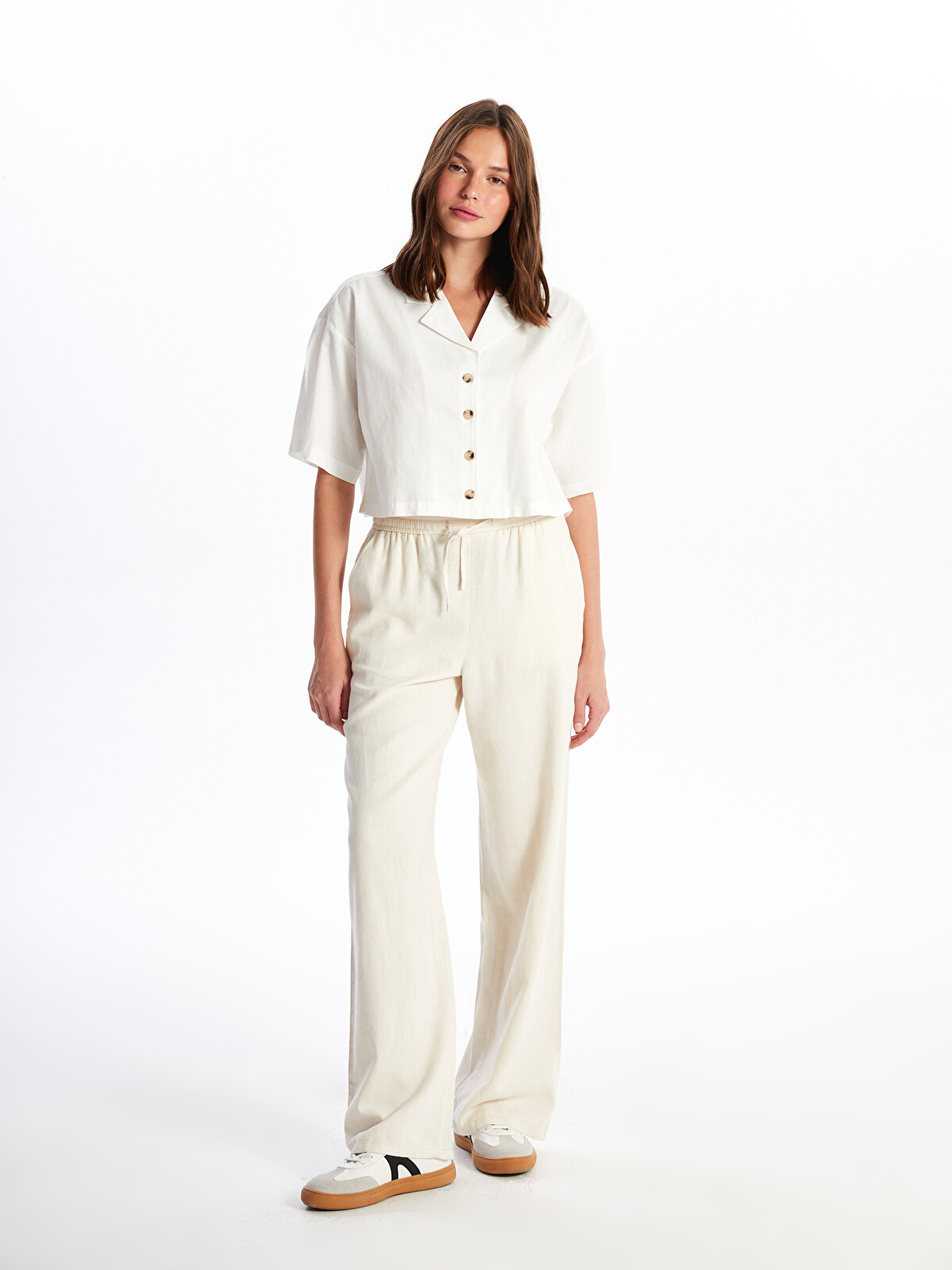 XSIDE Elasticated Waist Plain Linen Blend Women's Trousers
