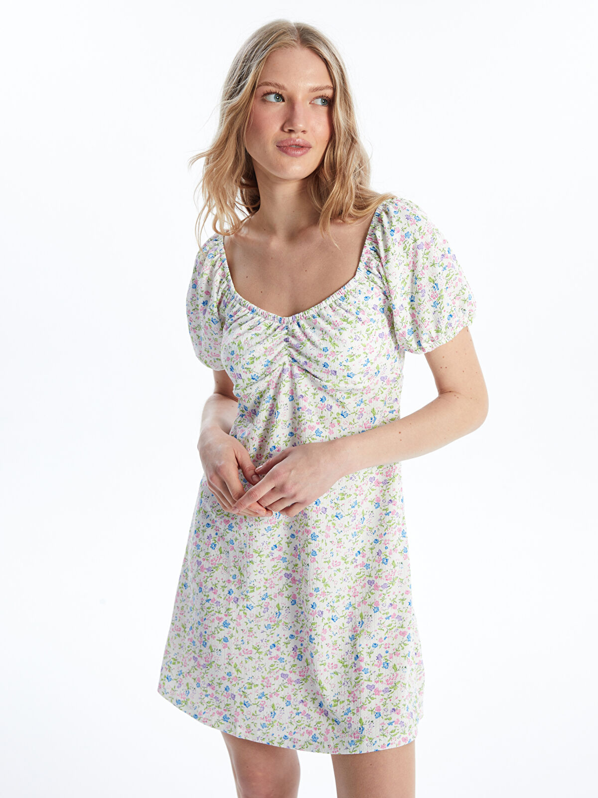XSIDE Sweetheart Neck Floral Short Sleeve Women's Dress