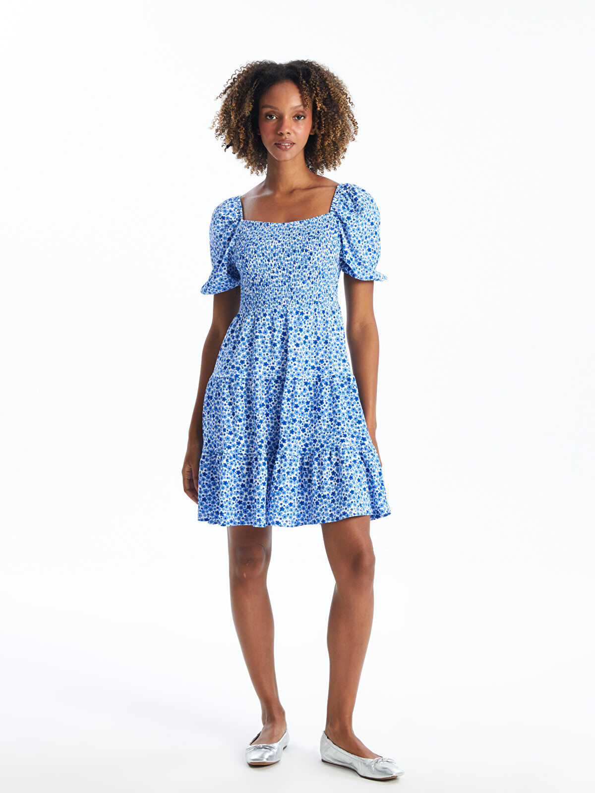 XSIDE Square Collar Patterned Short Sleeve Women's Dress