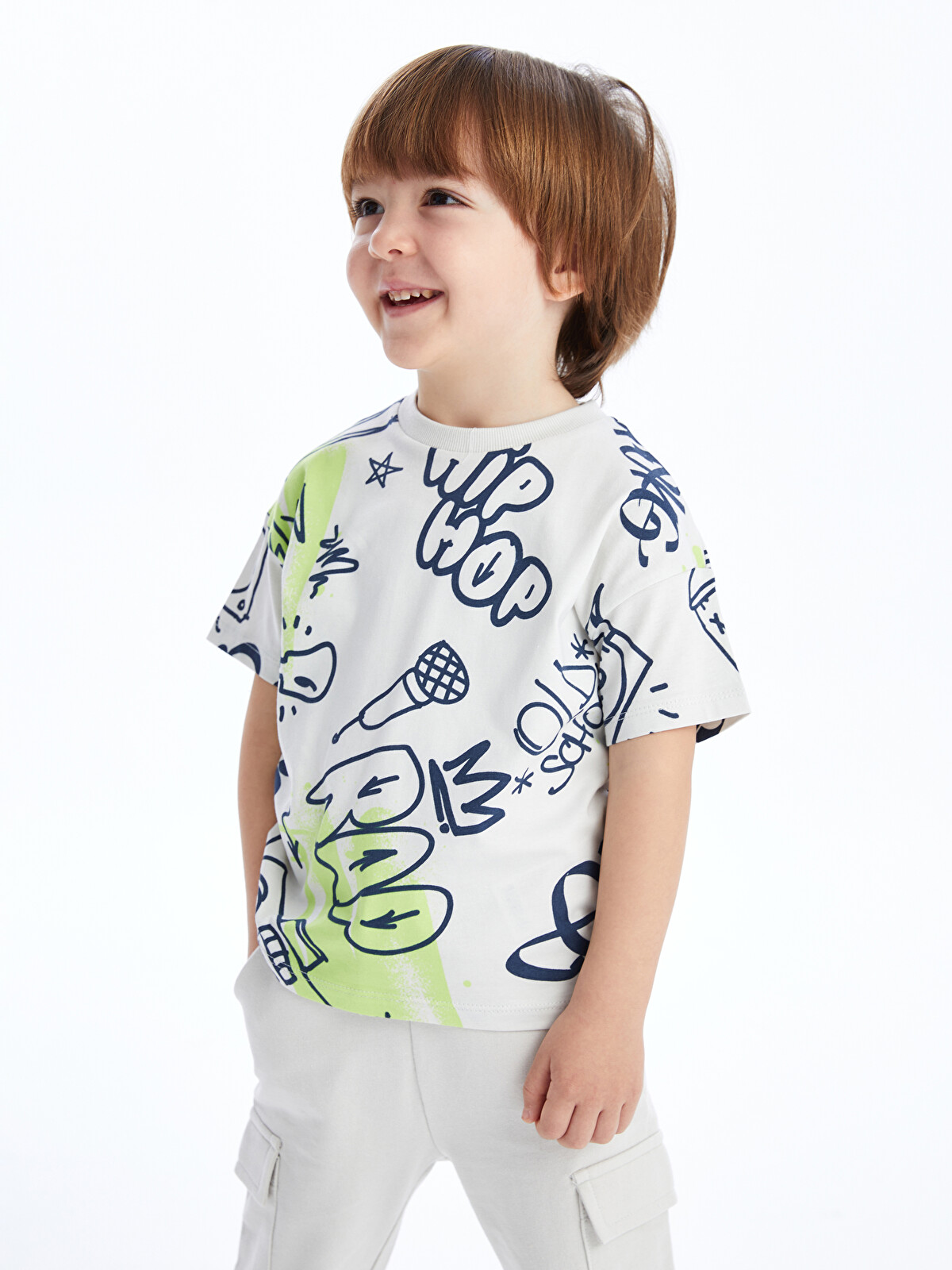 LCW Kids Gri Bisiklet Yaka Baskılı Erkek Bebek Tişört - S4AI33Z1
