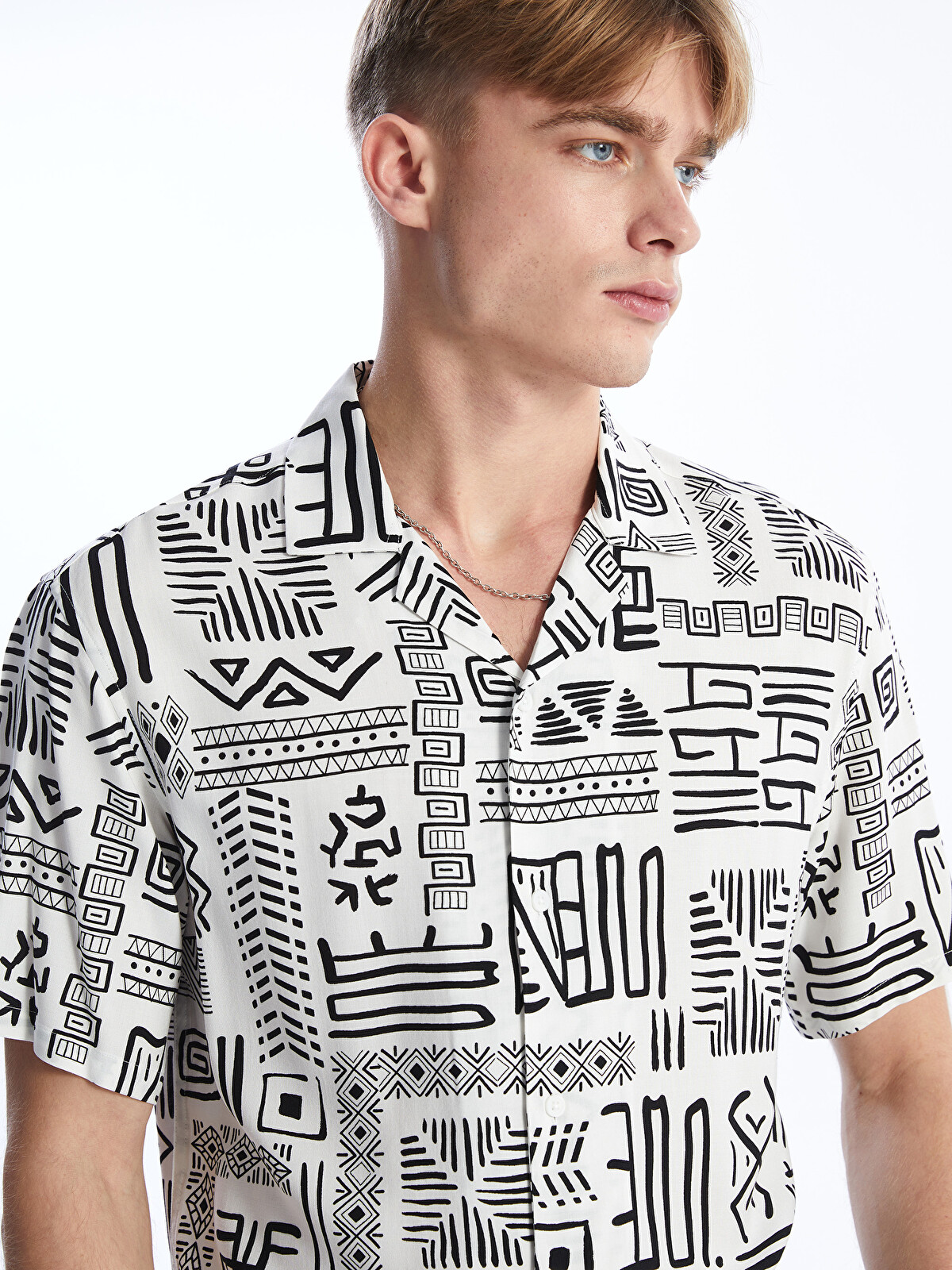 XSIDE Regular Fit Short Sleeve Patterned Viscose Men's Shirt