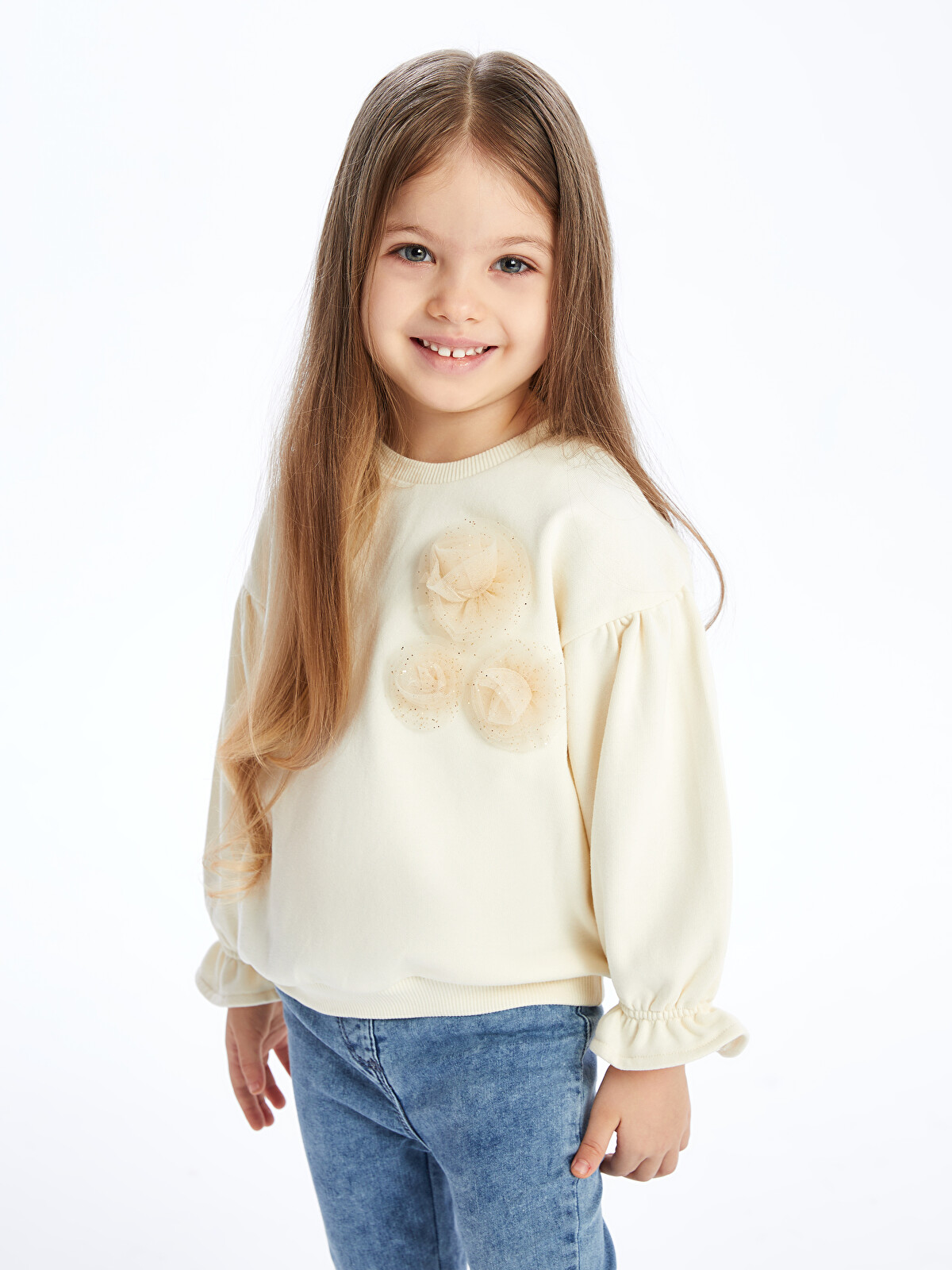 専用♡ LCW Kids Bej Bisiklet Yaka Çiçekli Kız Bebek Sweatshirt - S4AO24Z1