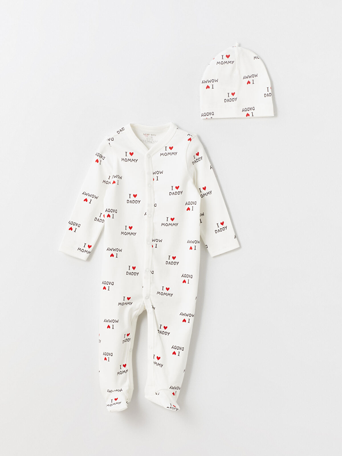 LCW baby Ekru Bisiklet Yaka Baskılı Kız Bebek 3'lü Takım