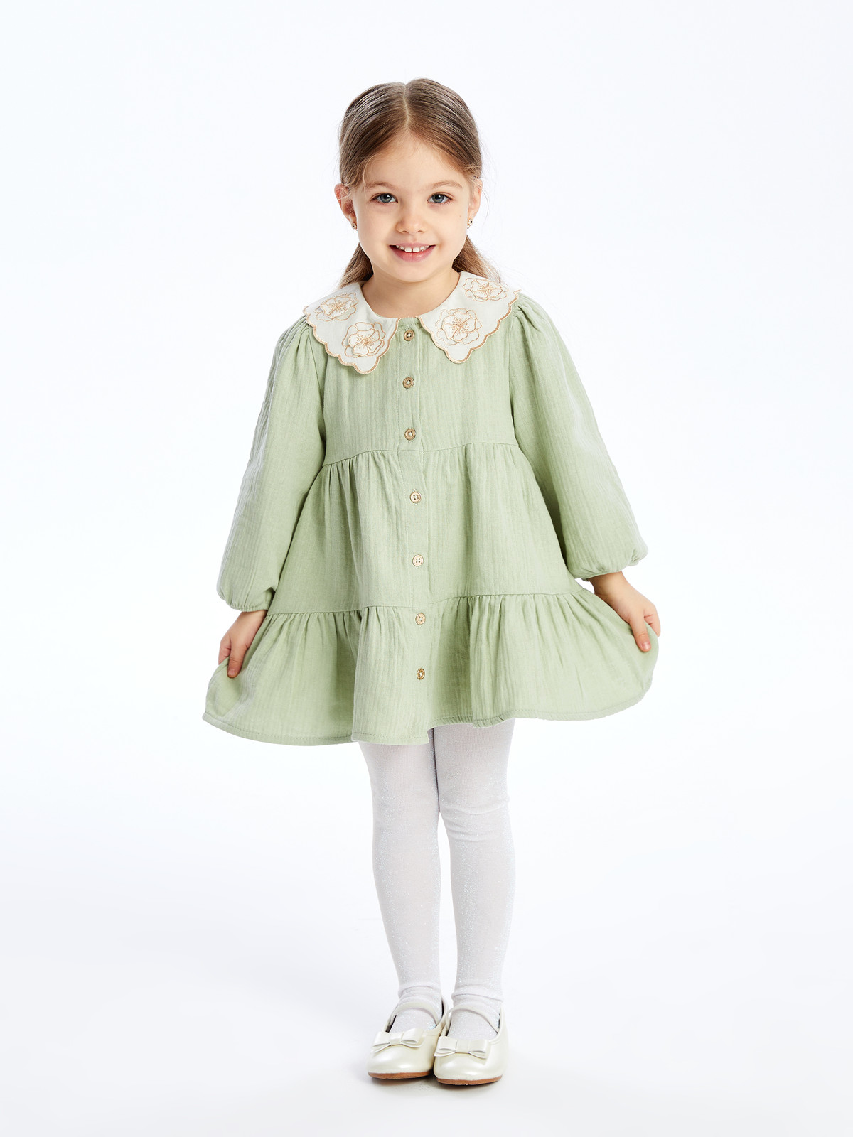 LCW Kids Baby Girls' Peter Pan Collar Long Sleeve Dress - S4AQ42Z1