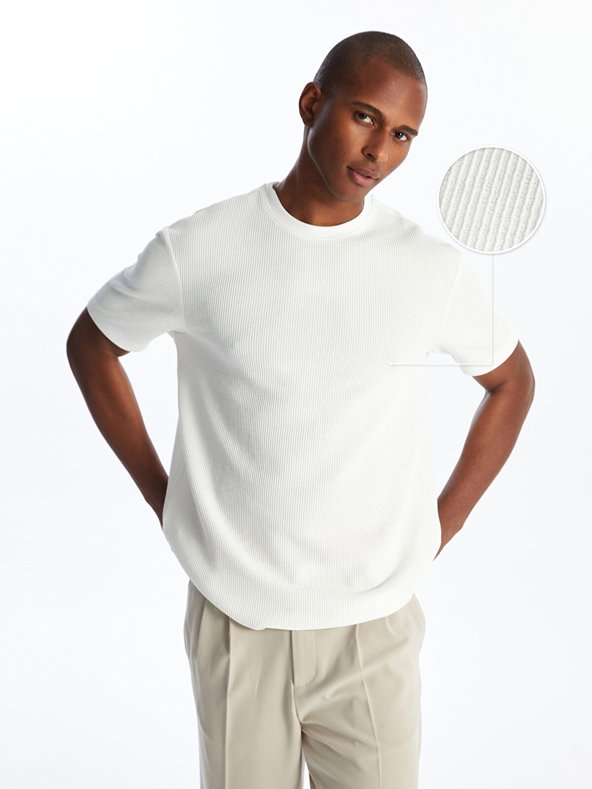 LCW Vision Crew Neck Short Sleeve Men's Textured T-Shirt