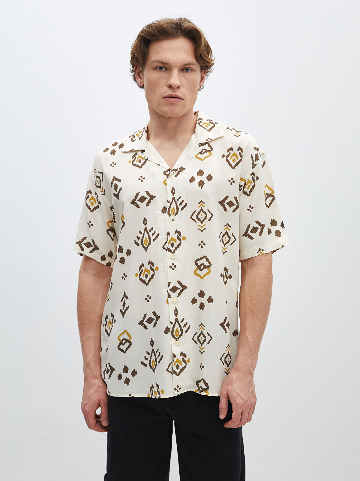XSIDE Regular Fit Short Sleeve Patterned Viscose Men's Shirt
