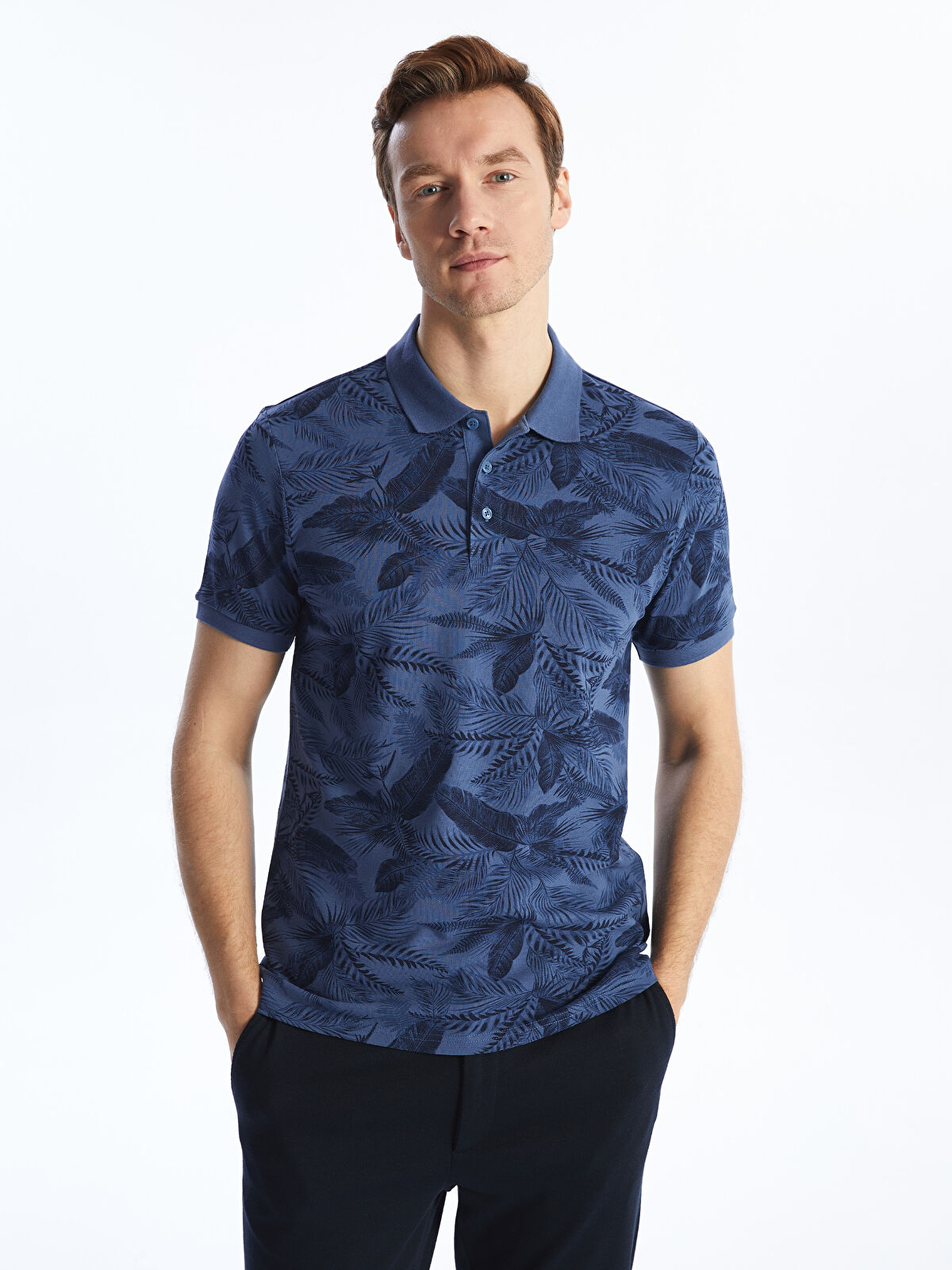 Indigo Polo Yaka Kısa Kollu Desenli Erkek Tişört - S4BM88Z8