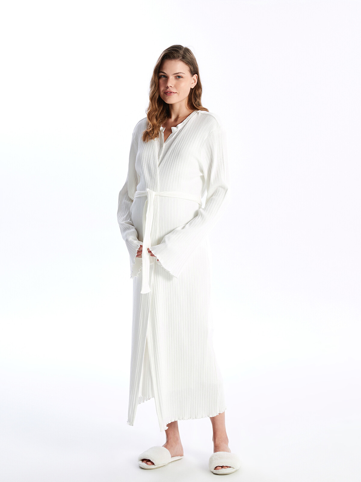 LCW DREAM Shawl Collar Plain Long Sleeve Maternity Robe - S4BS00Z8