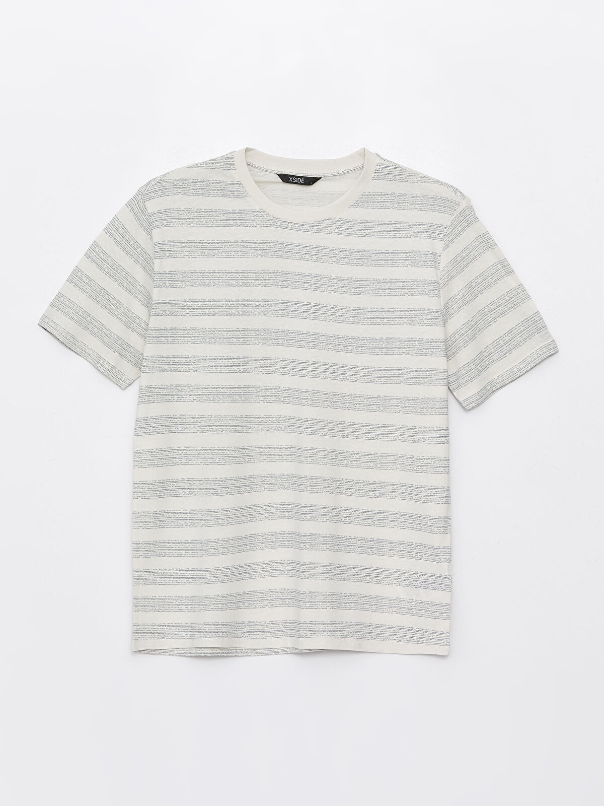 Tシャツ・カットソー ^LEATHERY^ SMALL LOGO STRIPED COTTON SHIRT LIGHT BEIGE LRSH5 XSIDE Crew Neck Striped Men's T-Shirt -S5IL52Z8-LFY
